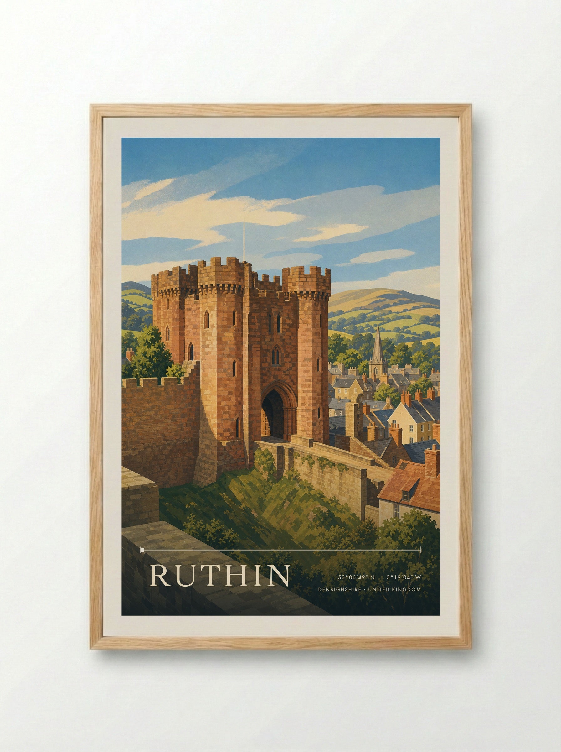 Ruthin Denbighshire United Kingdom Travel Poster - Framed Print Wood