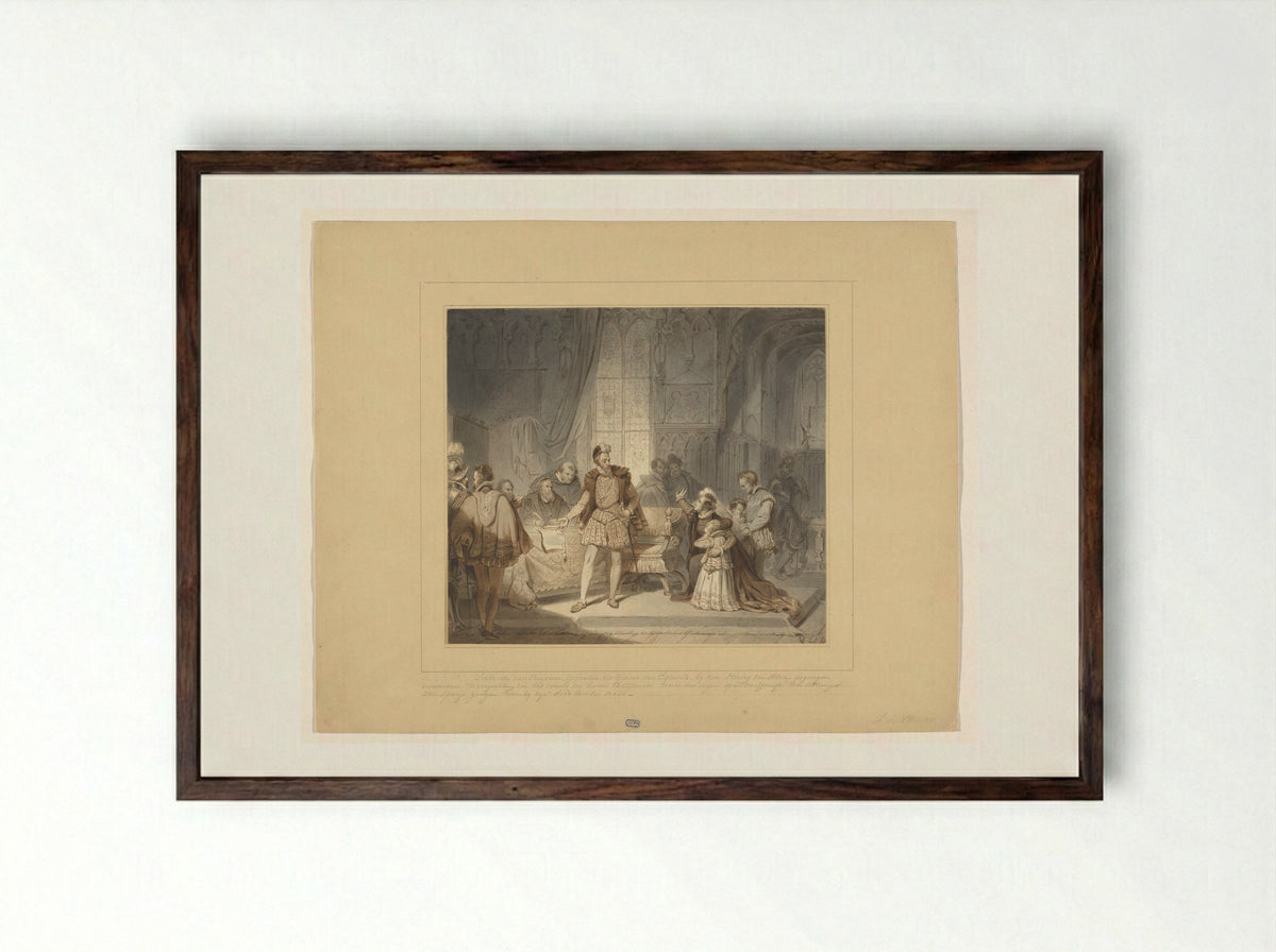 Sabina van Beieren Pleads with the Duke of Alba for the Life of Her Husband, Count Egmont - Samuel de Vletter - Framed Print Dark Wood