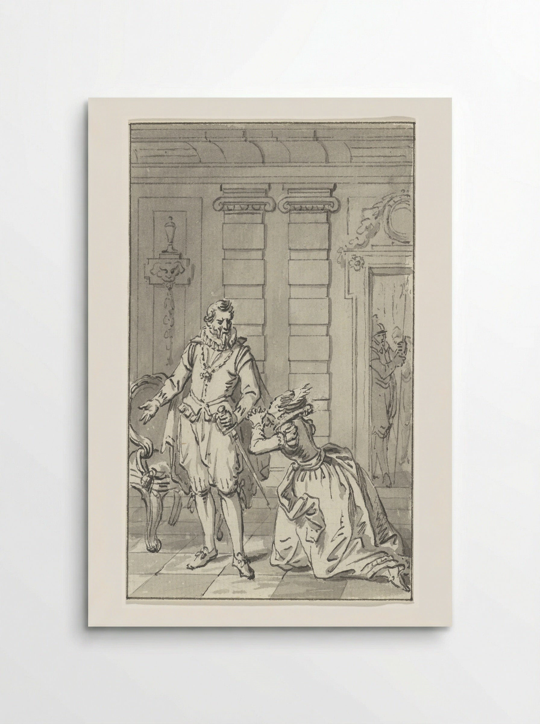 Sabine van Beieren smeekt Alva haar man, de graaf van Egmond, vrij te laten, juni 1568 - Jacobus Buys - Poster