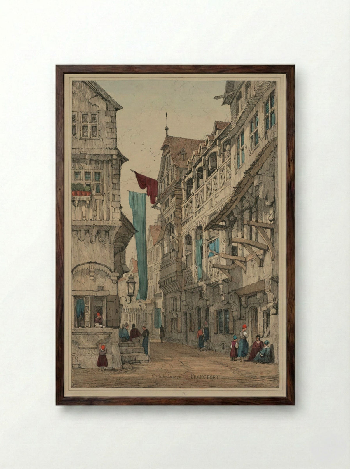 Sachsenhausen, Francfort - Samuel Prout - Framed Print Dark Wood