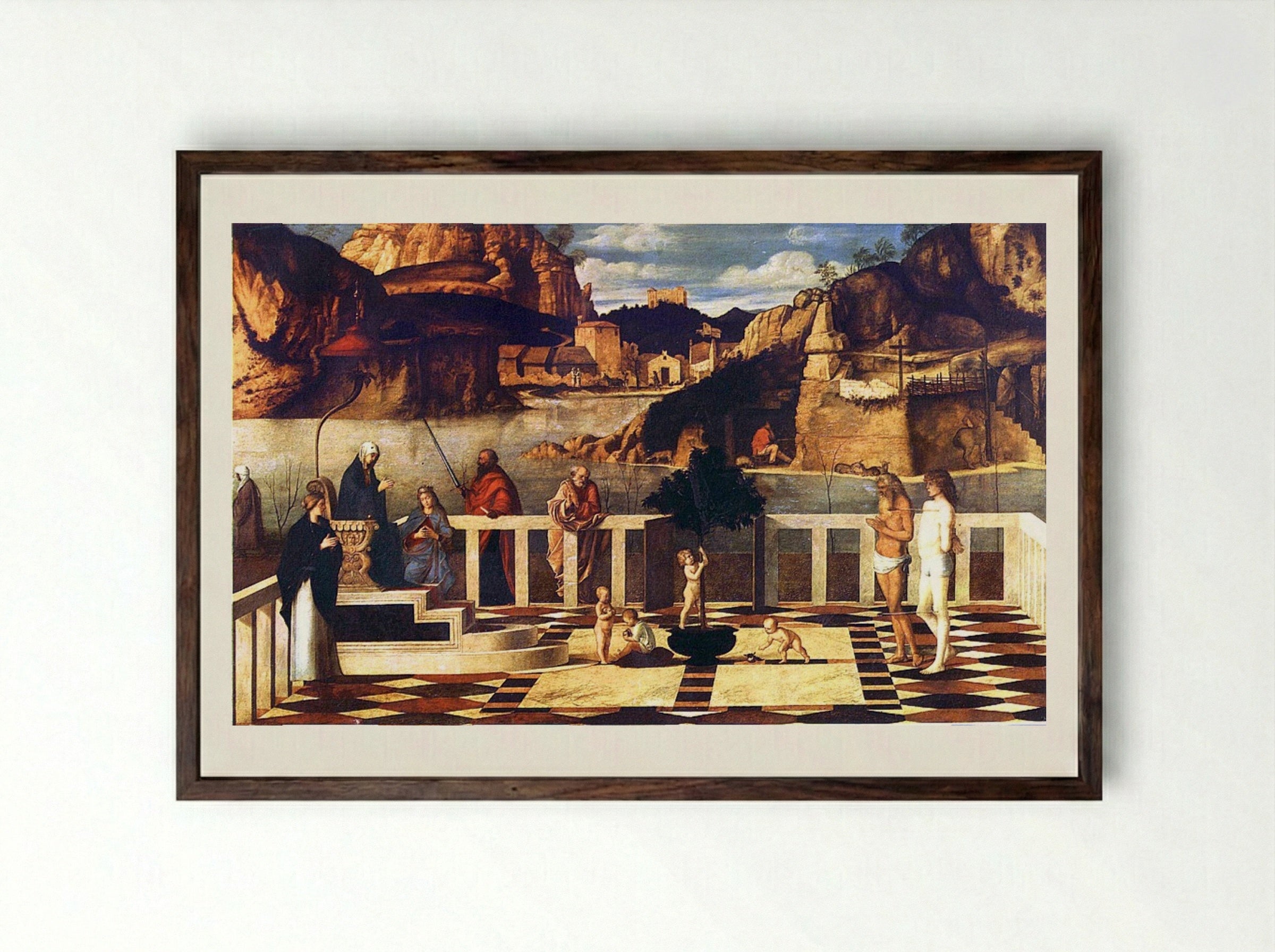 Sacred Allegory - Giovanni Bellini - Framed Print Dark Wood