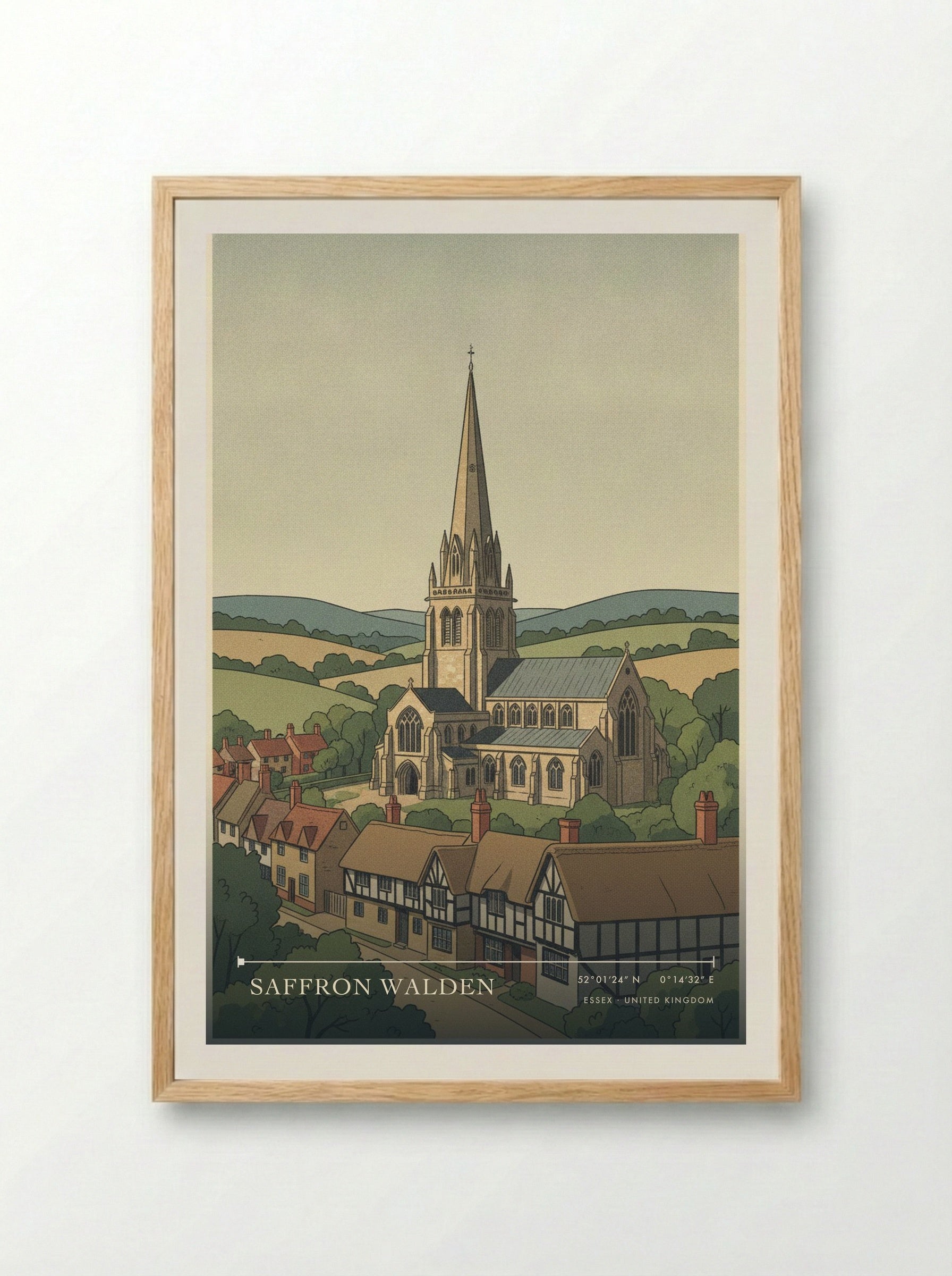 Saffron Walden Essex United Kingdom Travel Poster - Framed Print Wood