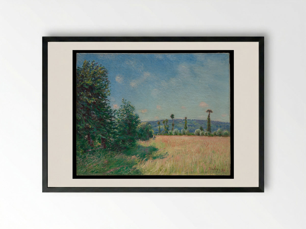Sahurs Meadows in Morning Sun - Alfred Sisley - Framed Print Black