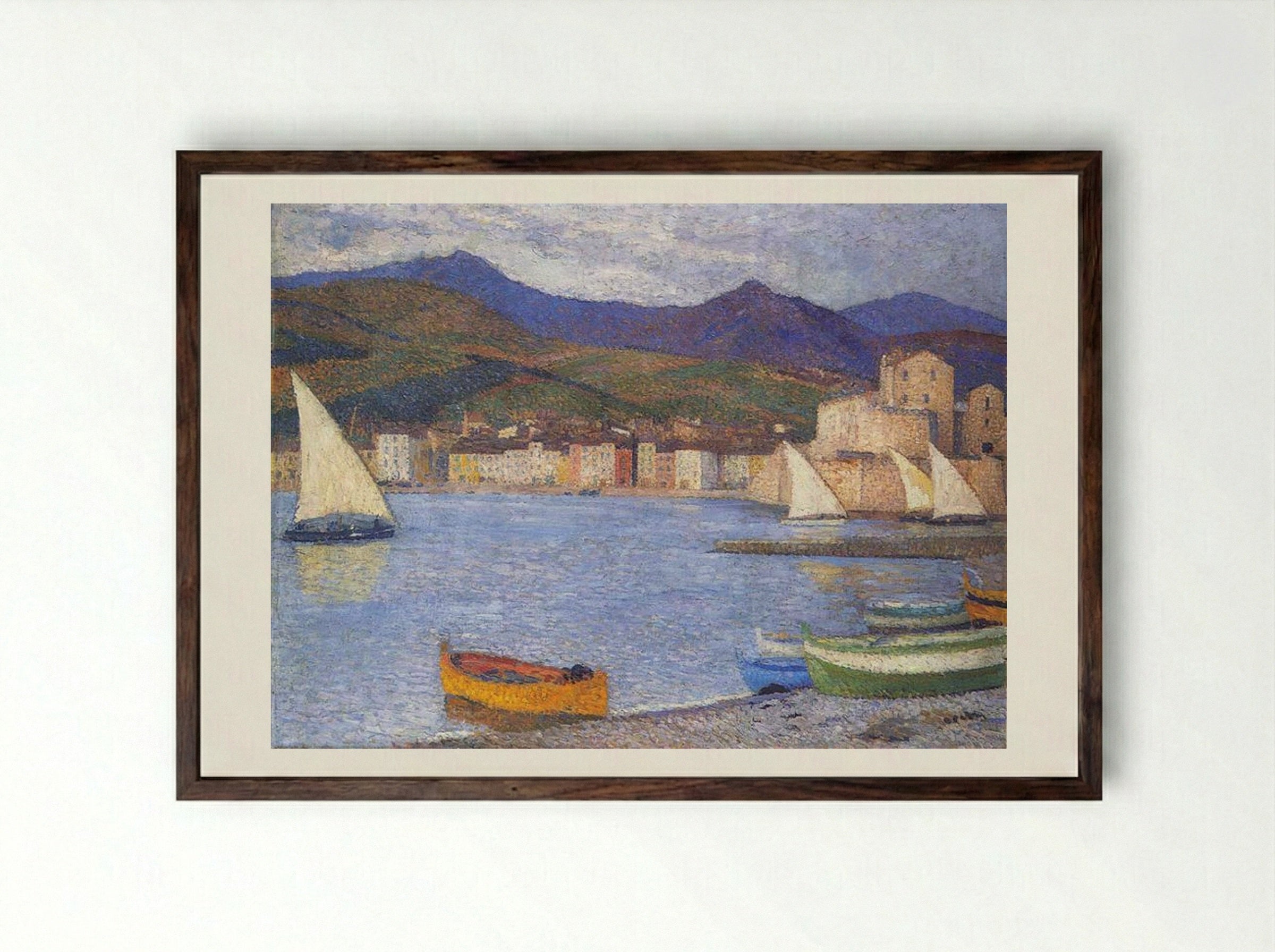 Sailboats in the Port of Collioure - Henri Martin - Framed Print Dark Wood