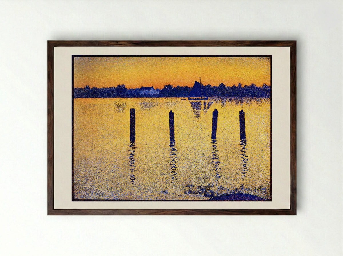 Sailboats on the River Scheldt - Théo van Rysselberghe - Framed Print Dark Wood