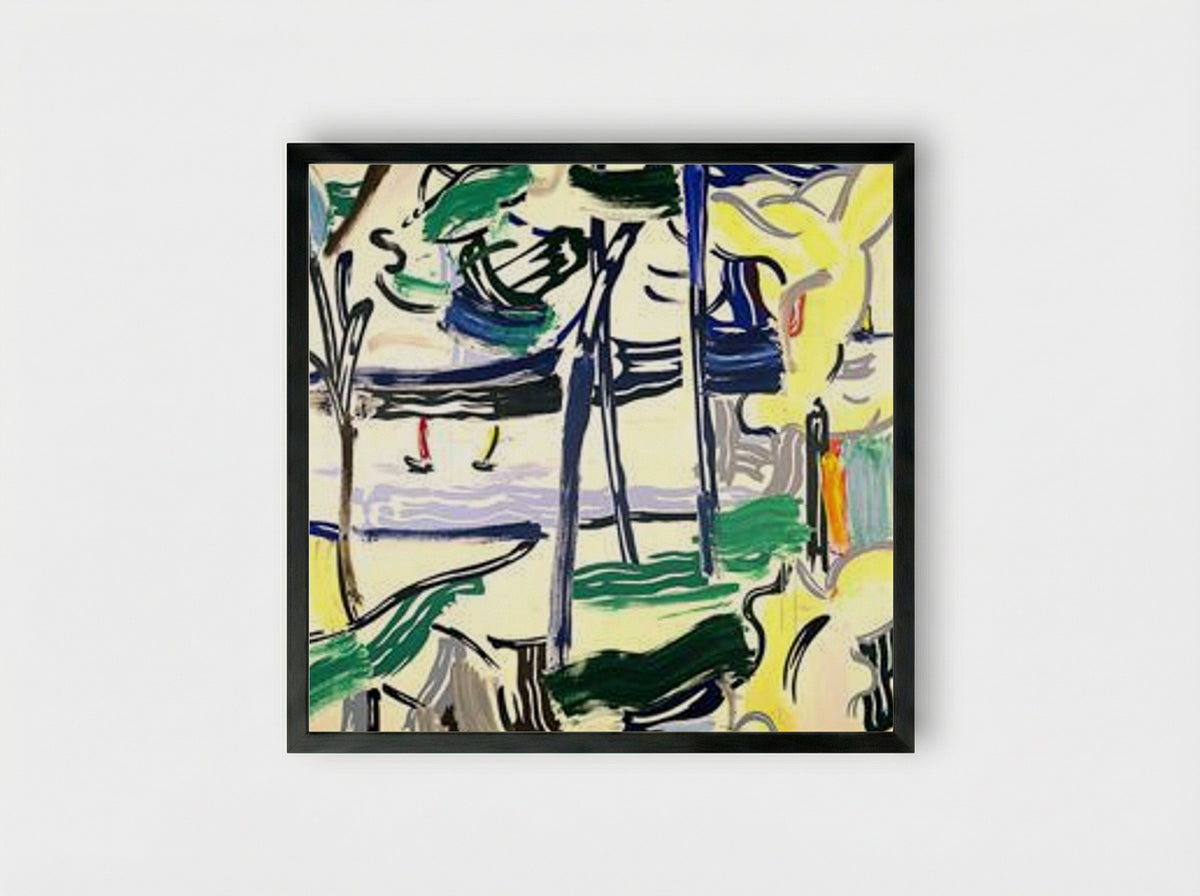 Sailboats through the trees - Roy Lichtenstein - Framed Print Black