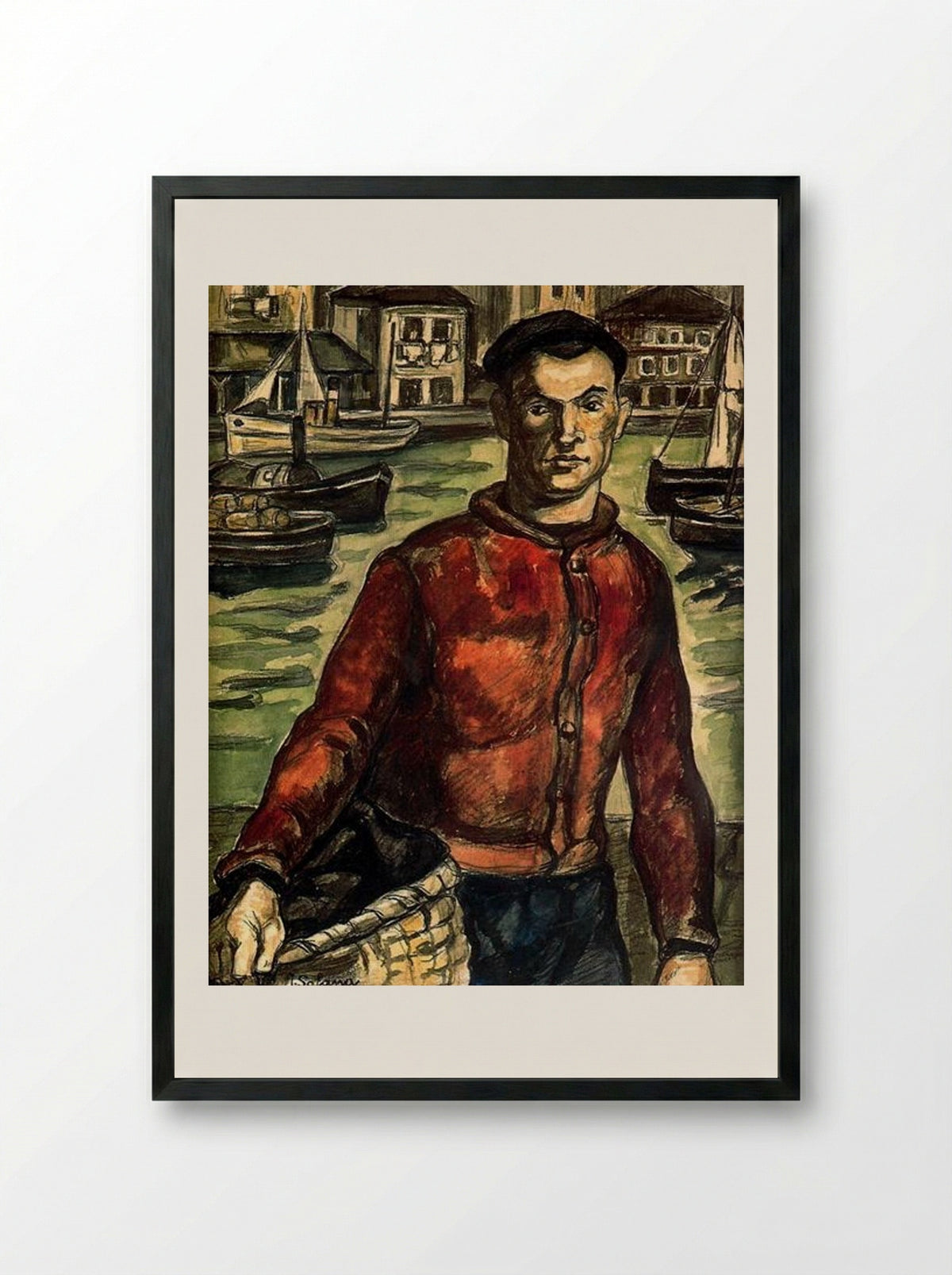 Sailor with Basket - José Gutiérrez Solana - Framed Print Black
