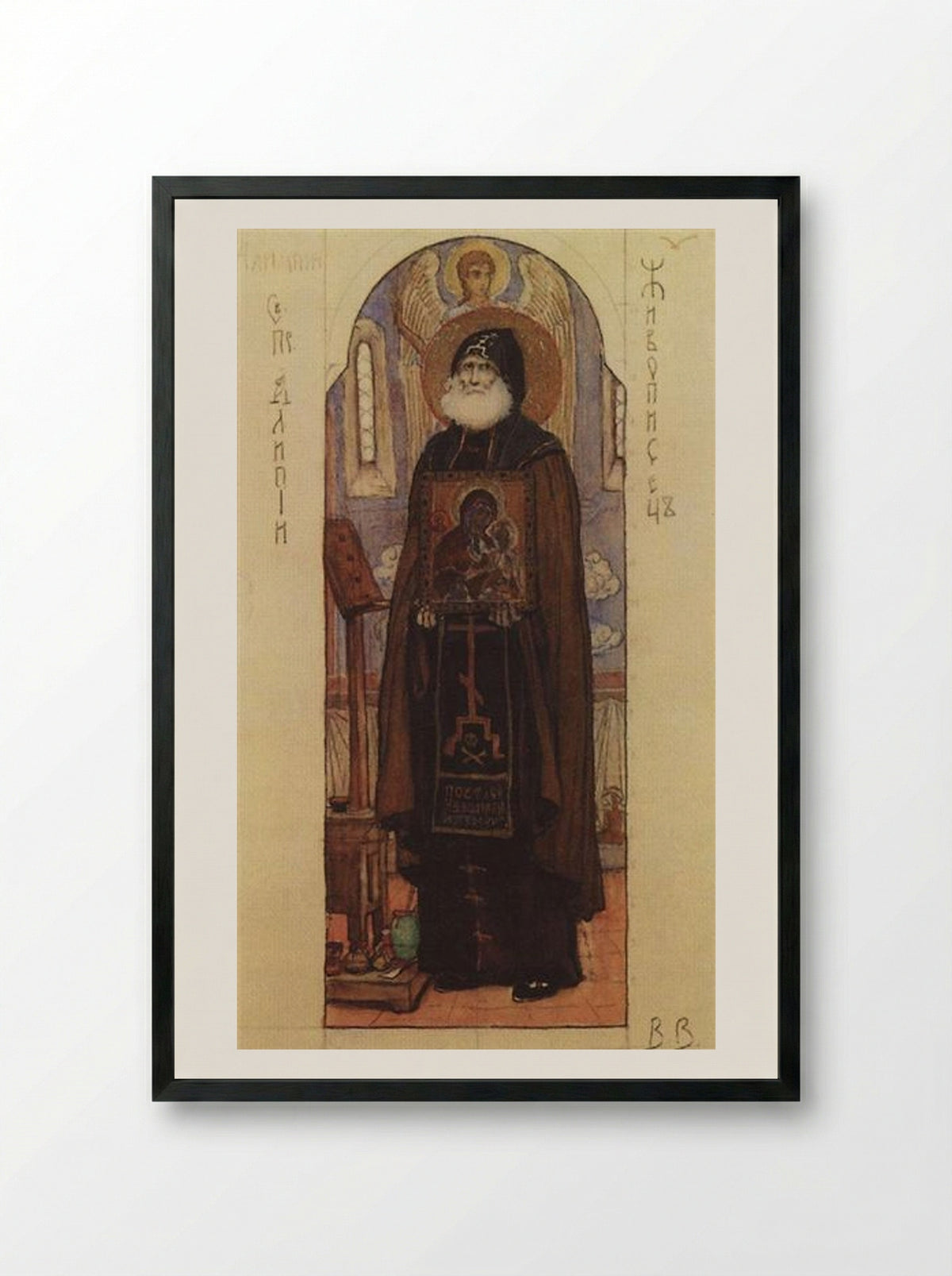 Saint Alipiy the Iconographer - Viktor Vasnetsov - Framed Print Black