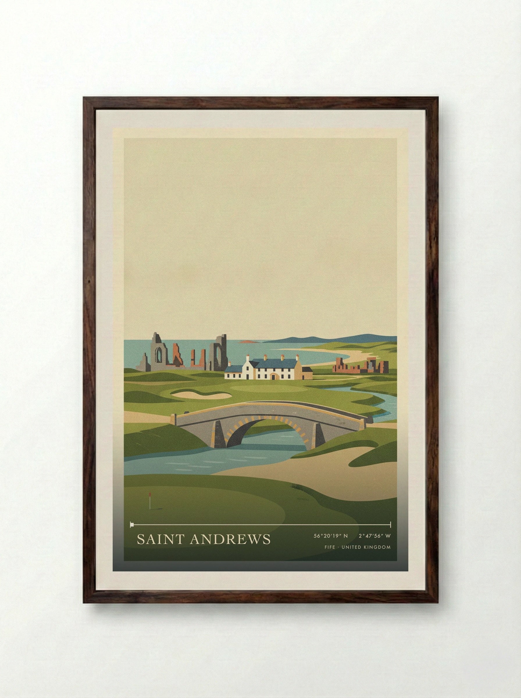 Saint Andrews Fife United Kingdom Travel Poster - Framed Print Dark Wood
