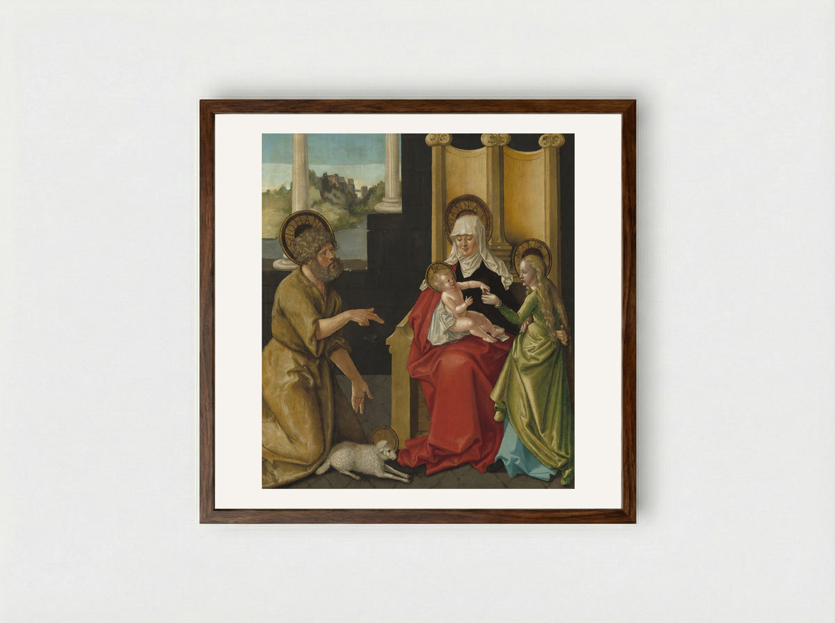 Saint Anne with the Virgin and Child and Saint John the Baptist - Hans Baldung Grien - Framed Print Dark Wood