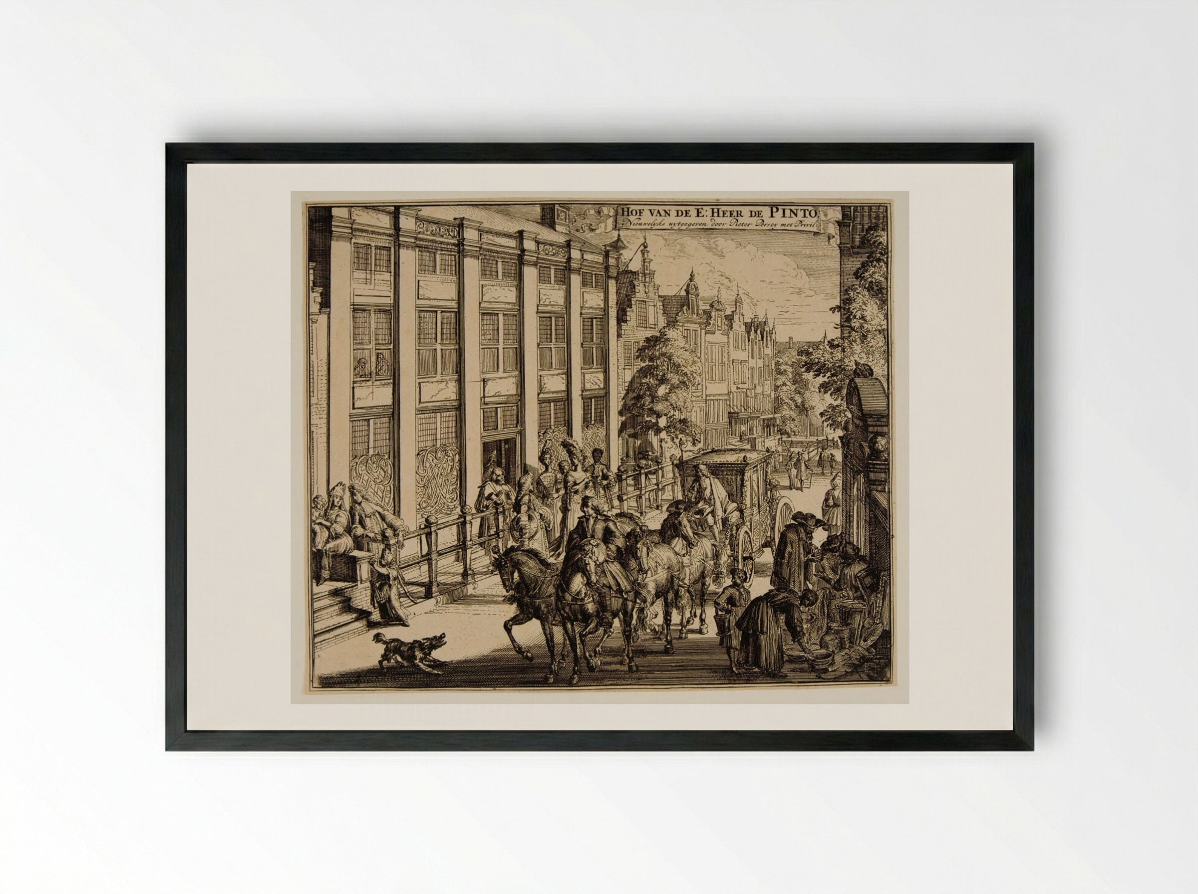 Saint Anthonisbreestraat with the De Pinto House - Romeyn de Hooghe - Framed Print Black