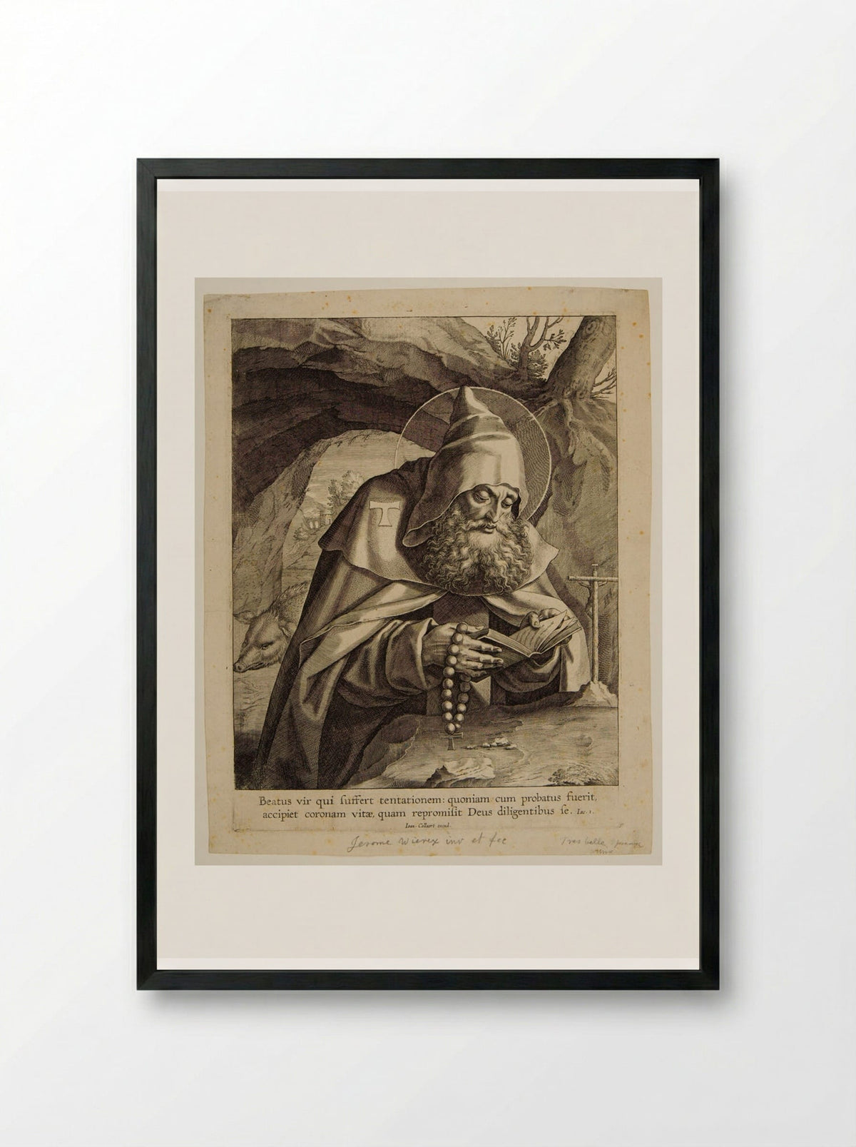 Saint Anthony Abbot - Hieronymus Wierix - Framed Print Black
