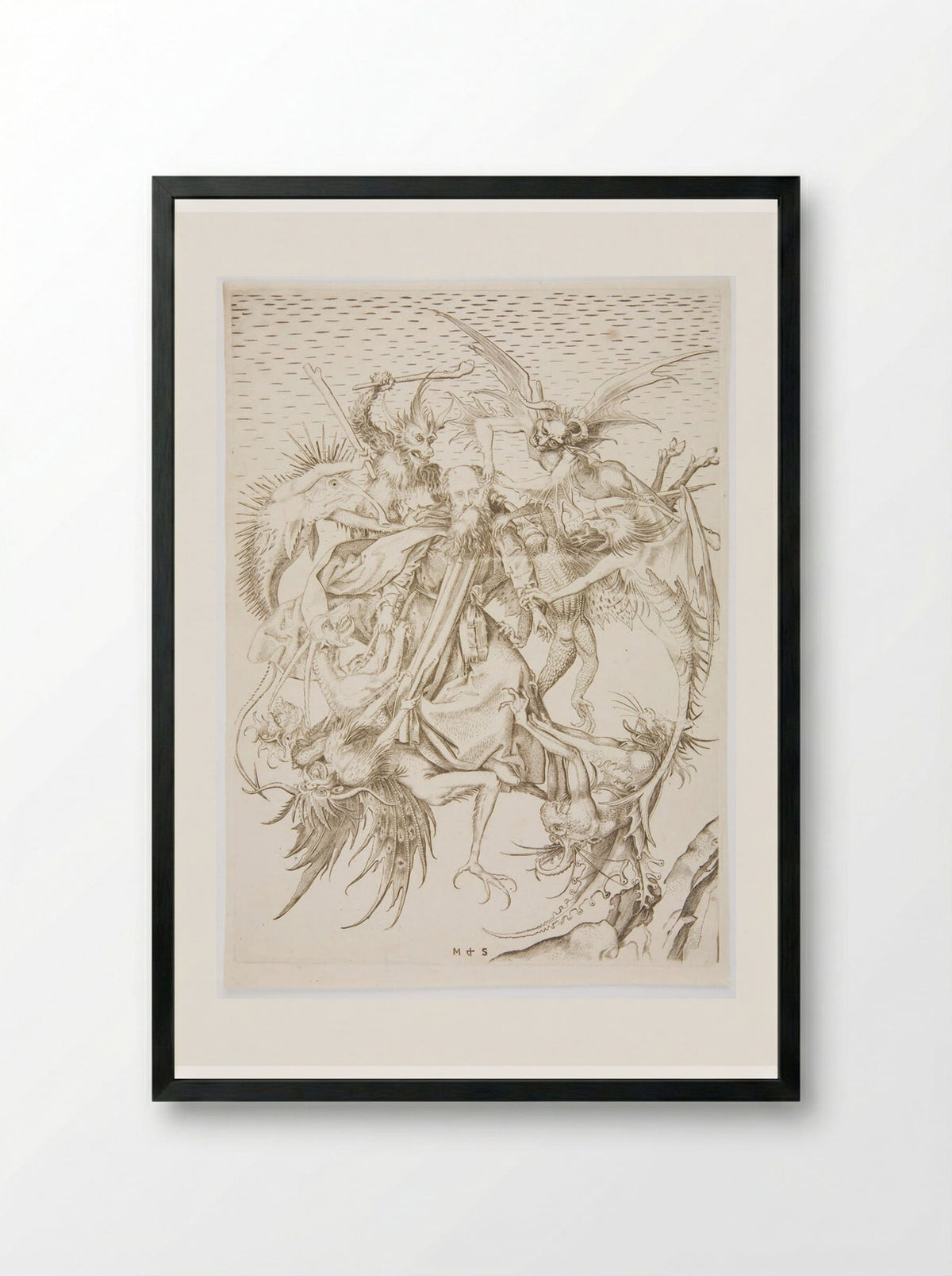 Saint Anthony Tormented by Demons - Martin Schongauer - Framed Print Black