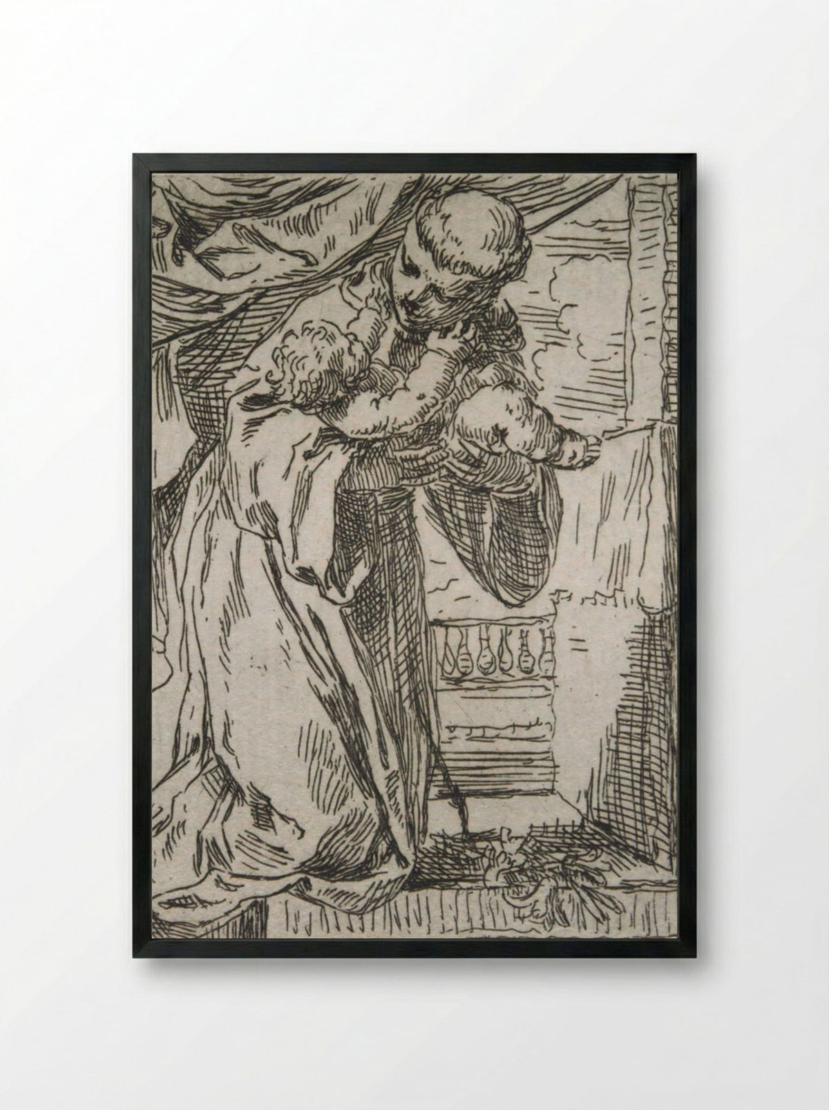Saint Anthony of Padua Holding the Christ Child - Simone Cantarini - Framed Print Black
