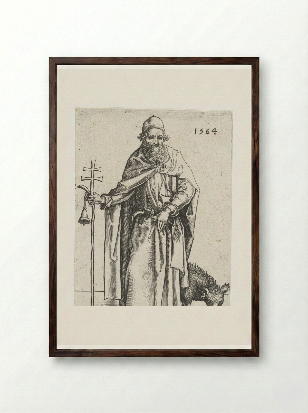 Saint Anthony the Great - Hieronymus Wierix - Framed Print Dark Wood