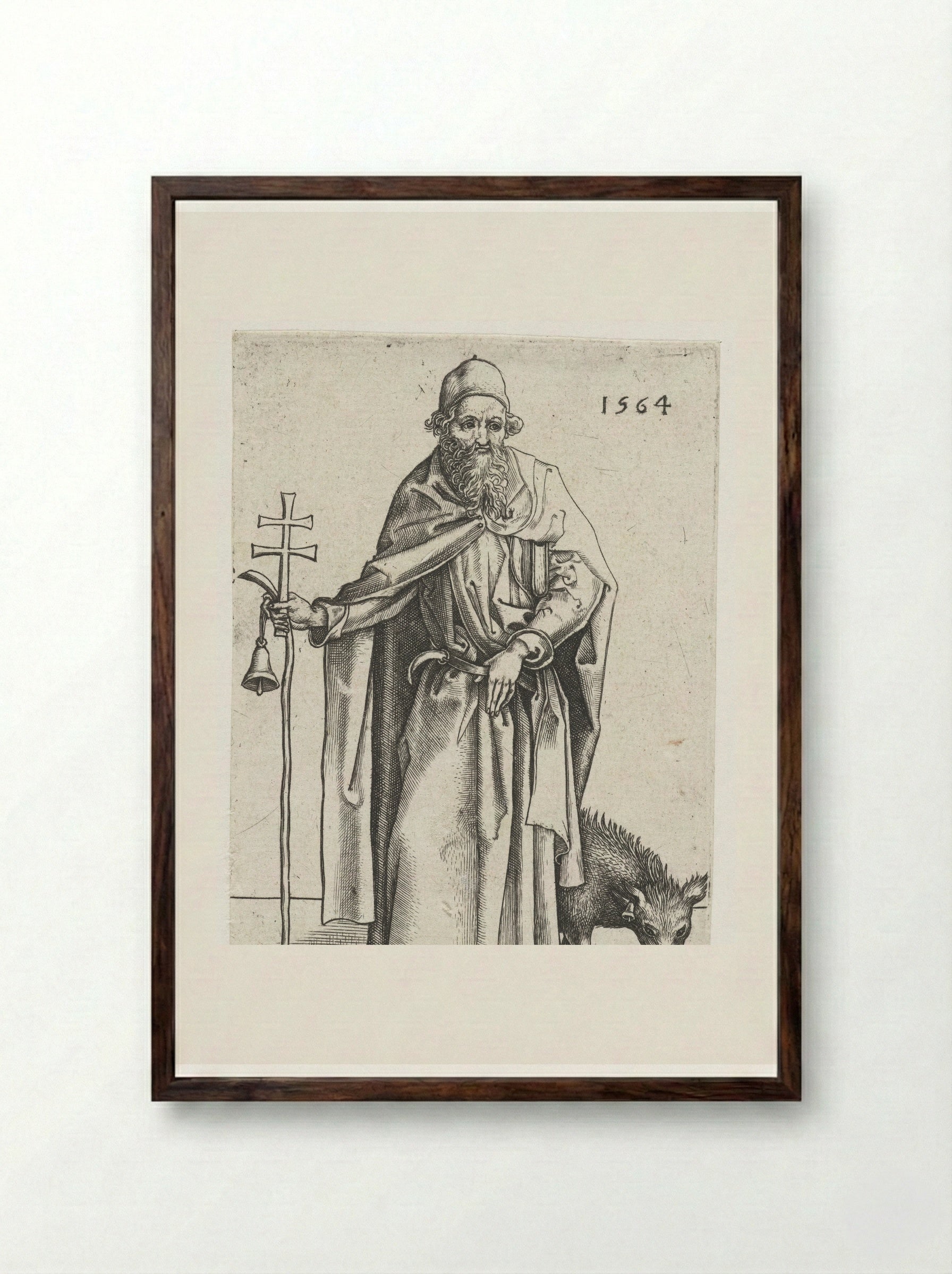 Saint Anthony the Great - Hieronymus Wierix - Framed Print Dark Wood