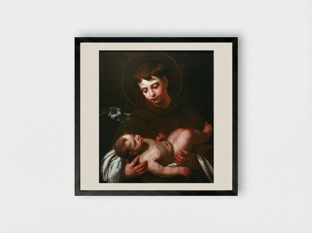 Saint Antony of Padua holding Baby Jesus - Bernardo Strozzi - Framed Print Black