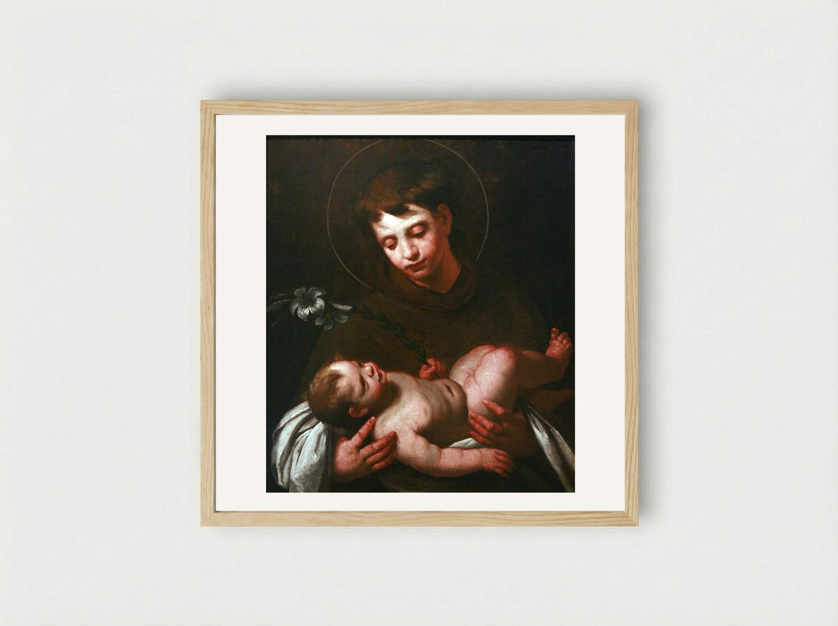 Saint Antony of Padua holding Baby Jesus - Bernardo Strozzi - Framed Print Wood