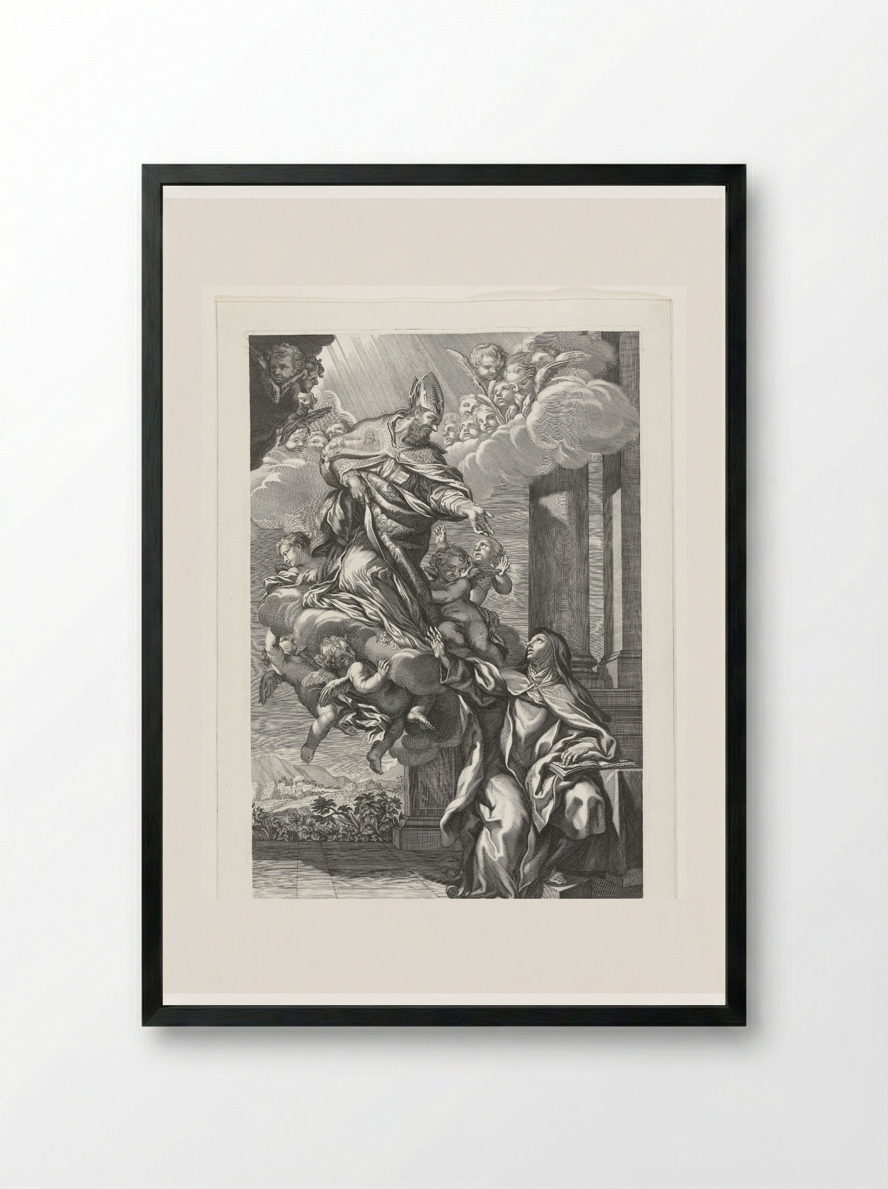 Saint Augustine of Hippo Appearing to Saint Mary Magdalene de' Pazzi - Giovanni Giacomo de' Rossi - Framed Print Black