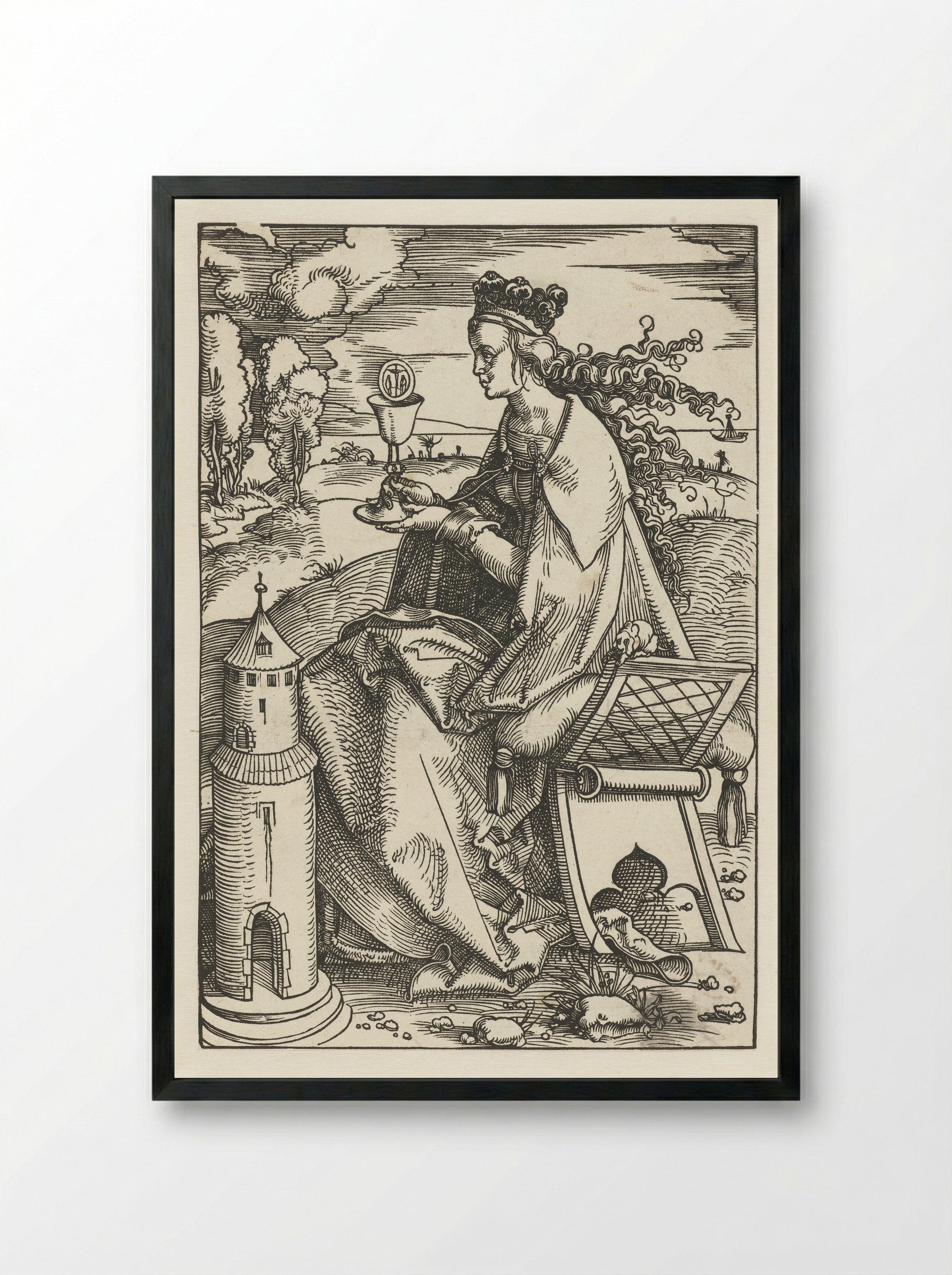 Saint Barbara with Chalice and Tower - Hans Baldung Grien - Framed Print Black