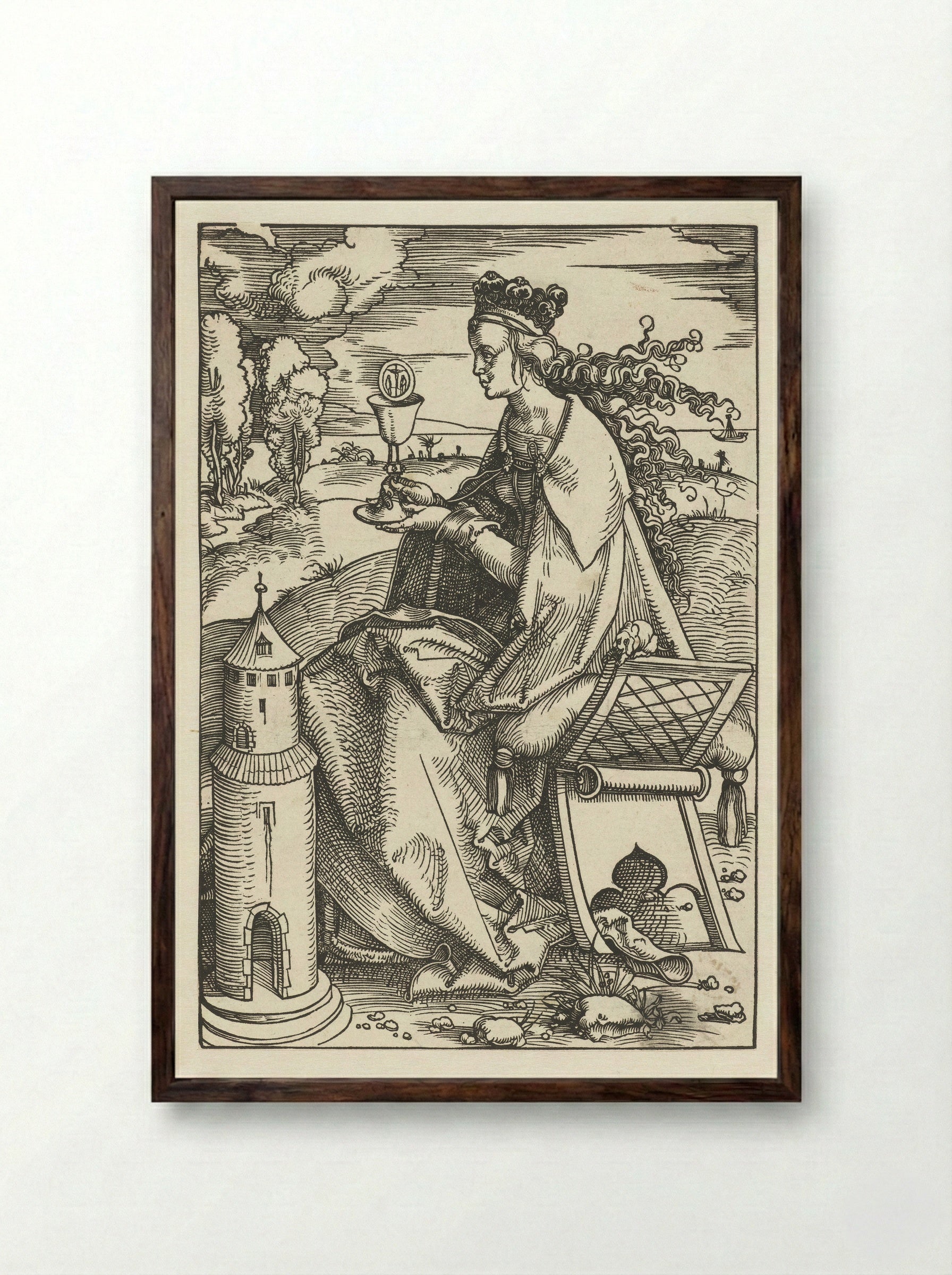 Saint Barbara with Chalice and Tower - Hans Baldung Grien - Framed Print Dark Wood
