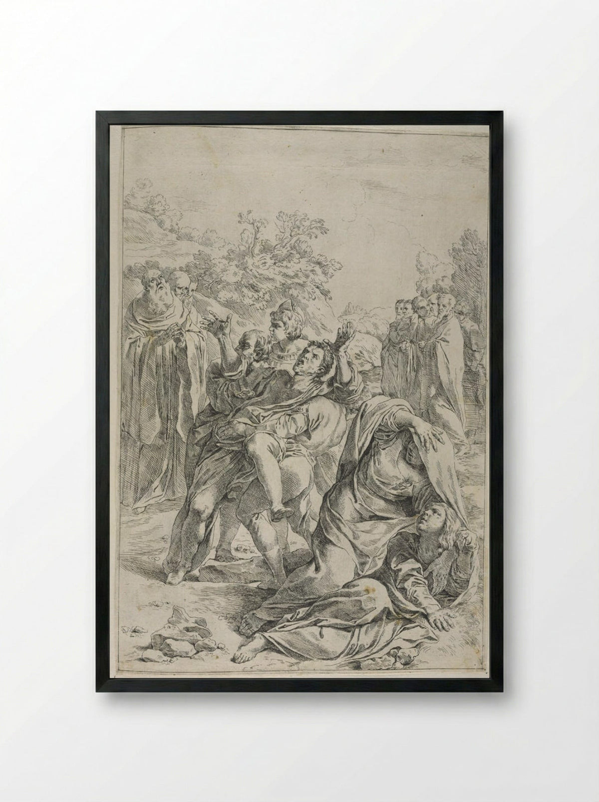 Saint Benedict Exorcising a Demon - Simone Cantarini - Framed Print Black