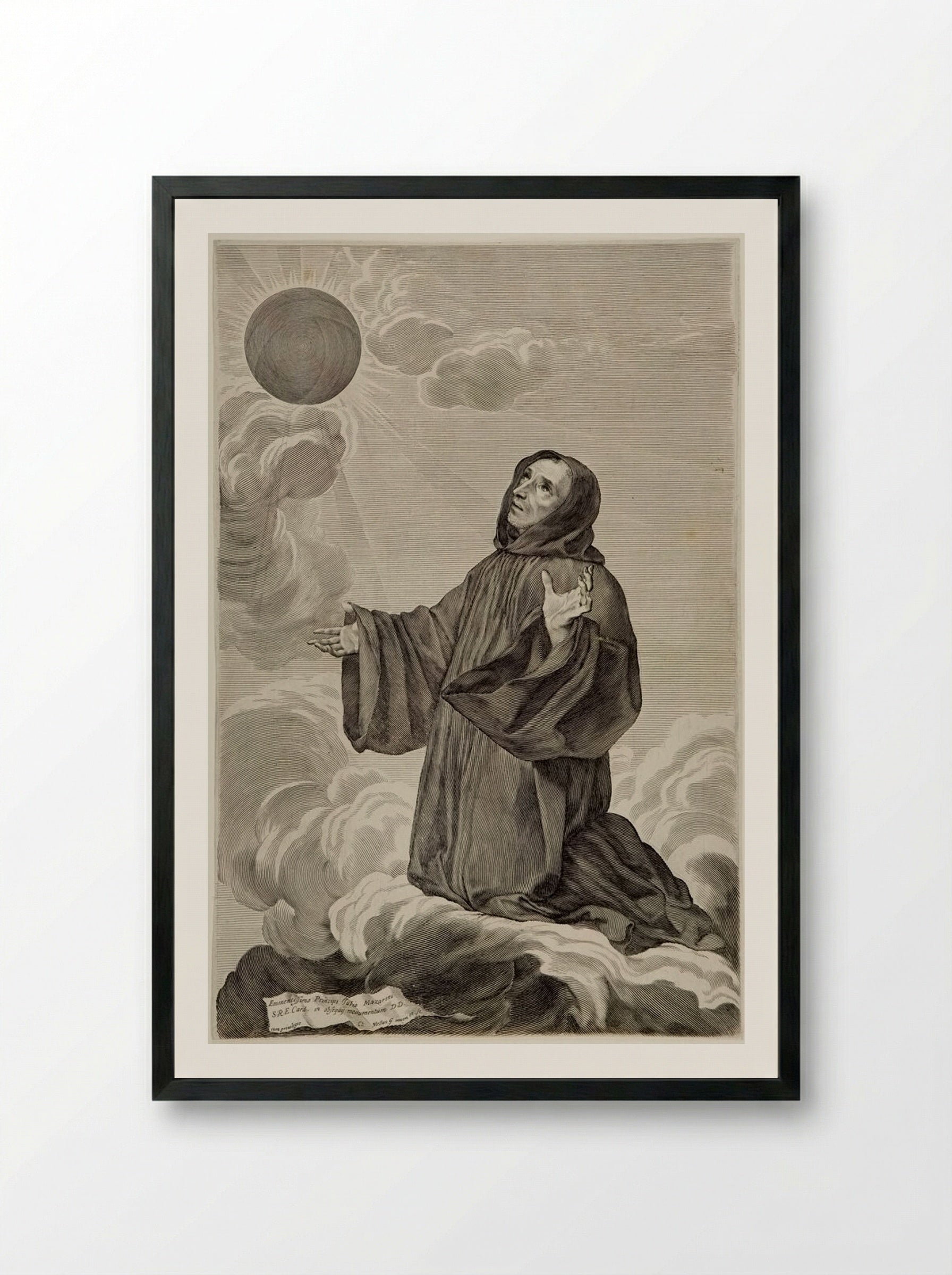 Saint Benedict in Ecstasy - Claude Mellan - Framed Print Black