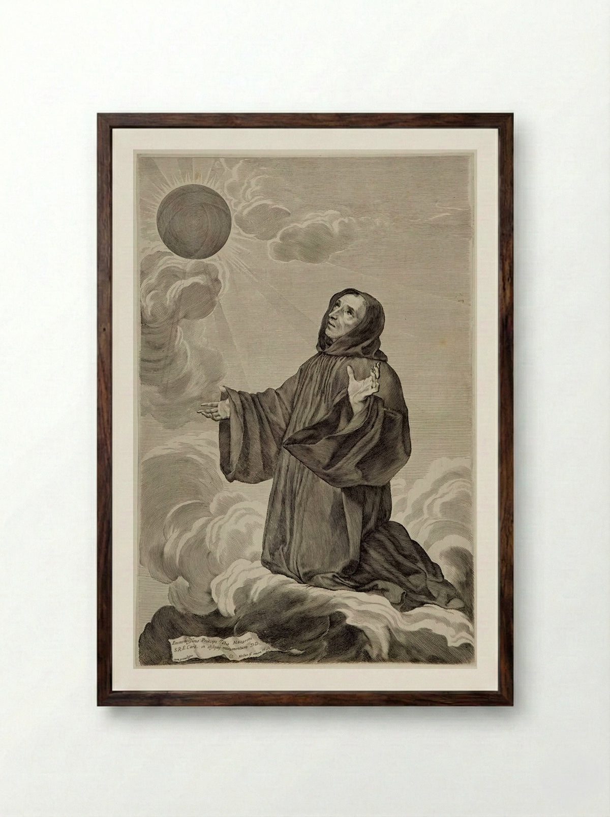 Saint Benedict in Ecstasy - Claude Mellan - Framed Print Dark Wood