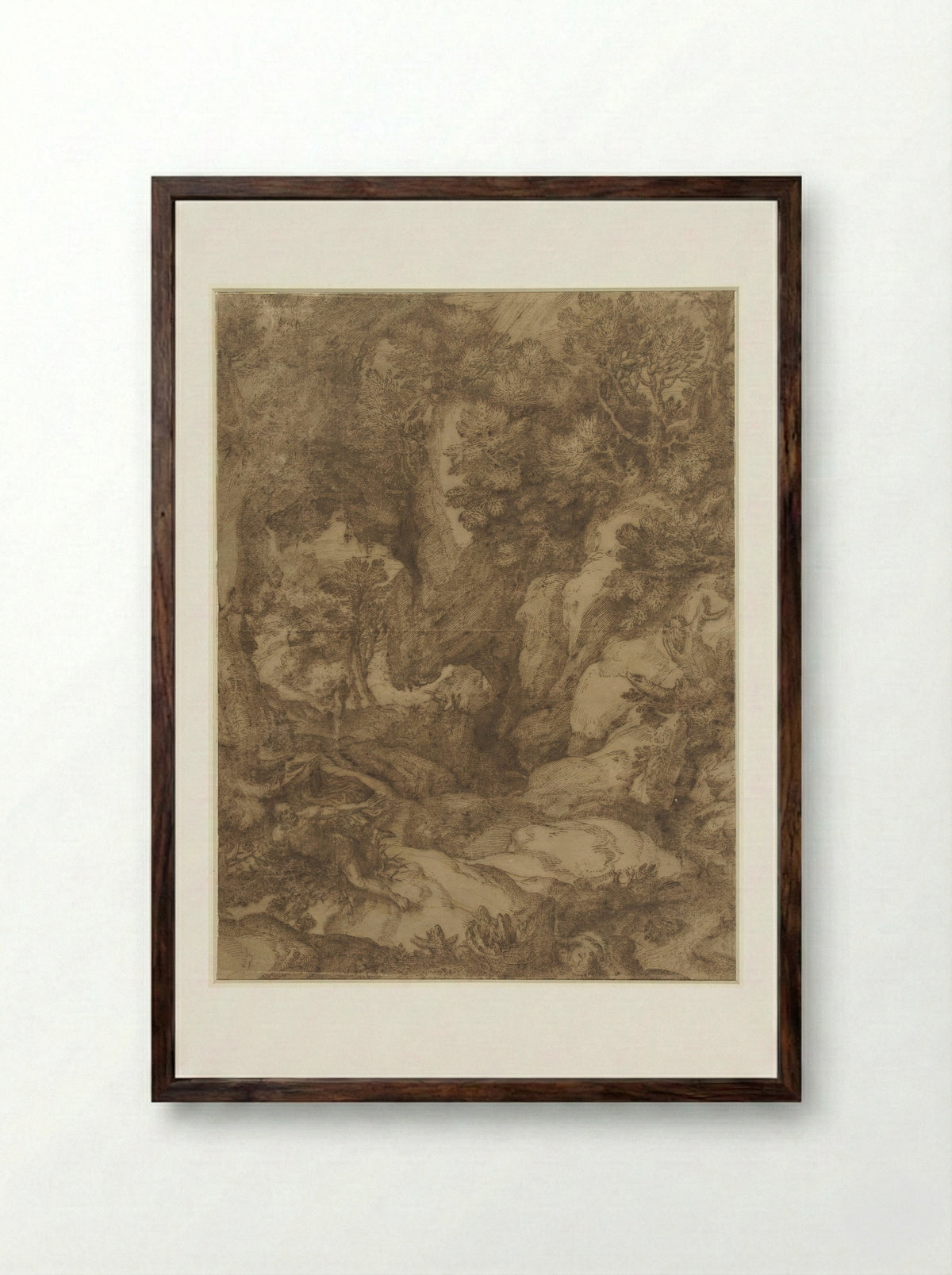 Saint Benedict in the Wilderness - Girolamo Muziano - Framed Print Dark Wood