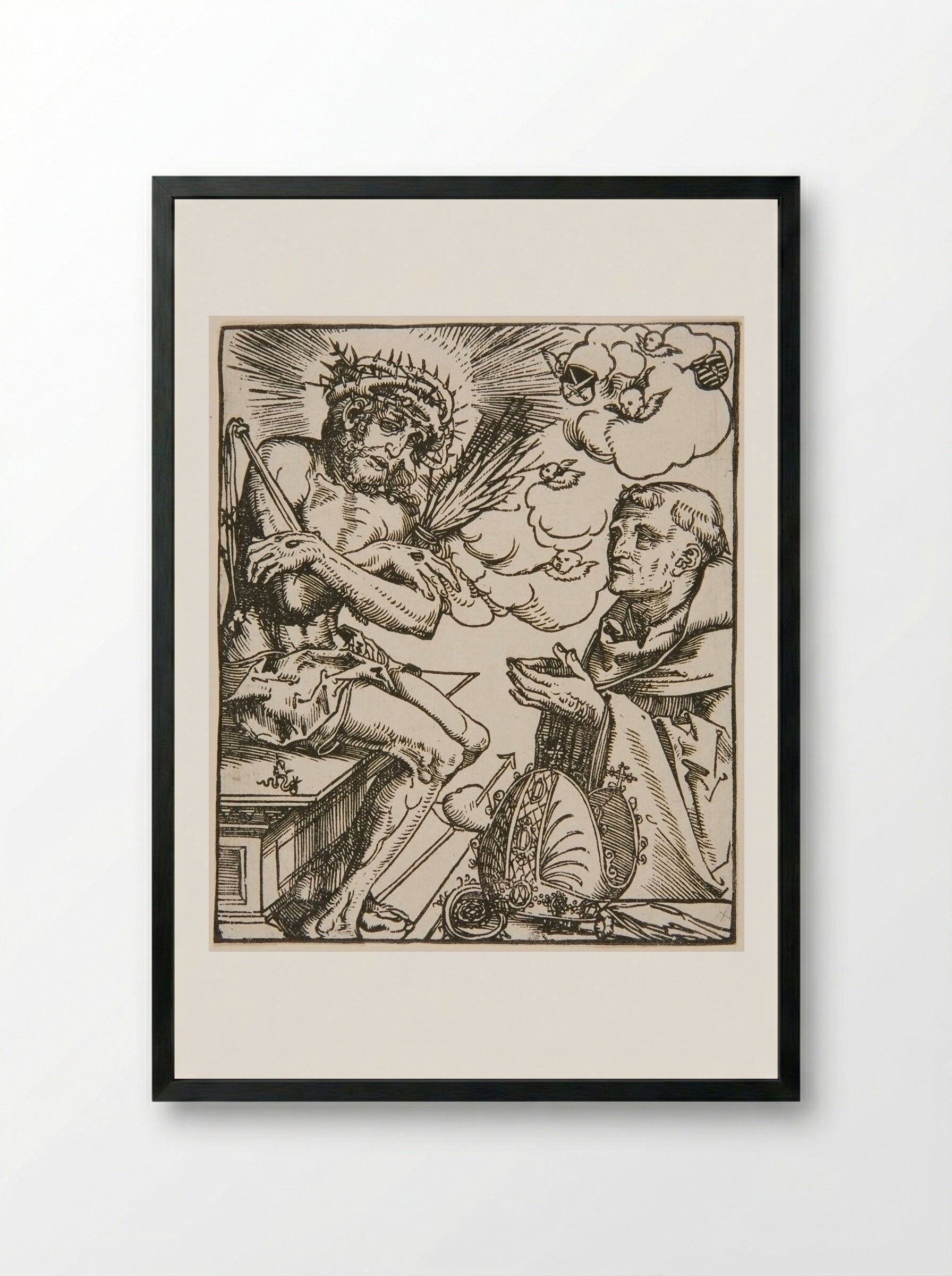 Saint Bernard Adoring the Man of Sorrows - Lucas Cranach the Elder - Framed Print Black