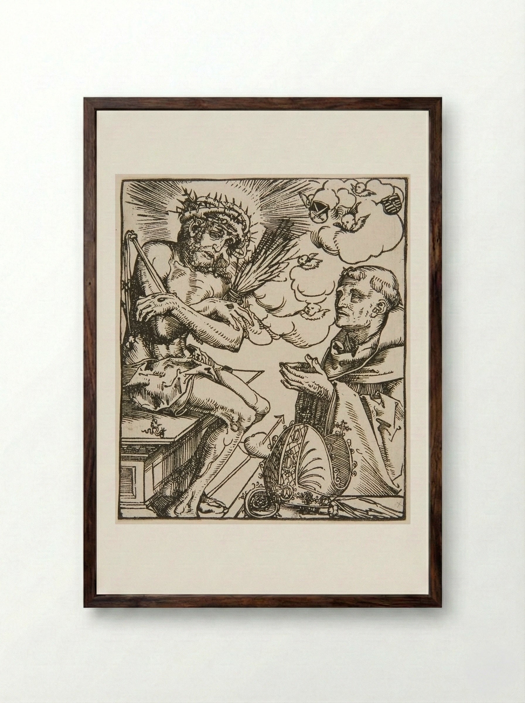 Saint Bernard Adoring the Man of Sorrows - Lucas Cranach the Elder - Framed Print Dark Wood