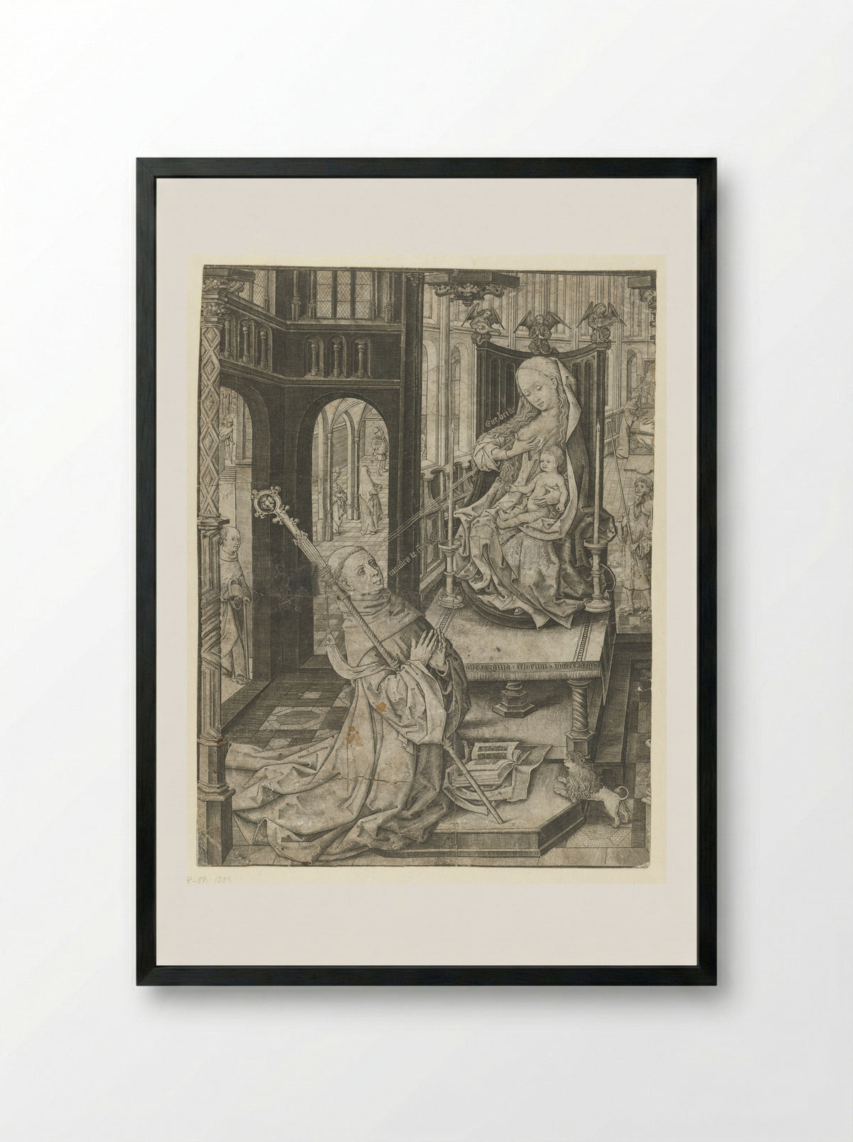 Saint Bernard Kneeling Before the Virgin and Child - Meester IAM van Zwoll - Framed Print Black