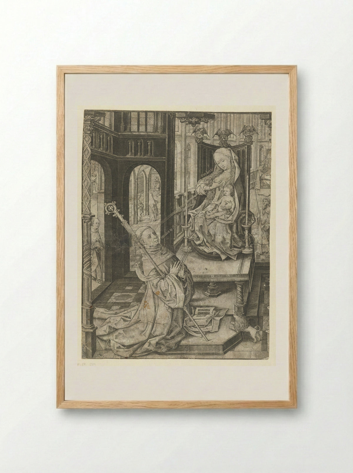 Saint Bernard Kneeling Before the Virgin and Child - Meester IAM van Zwoll - Framed Print Wood