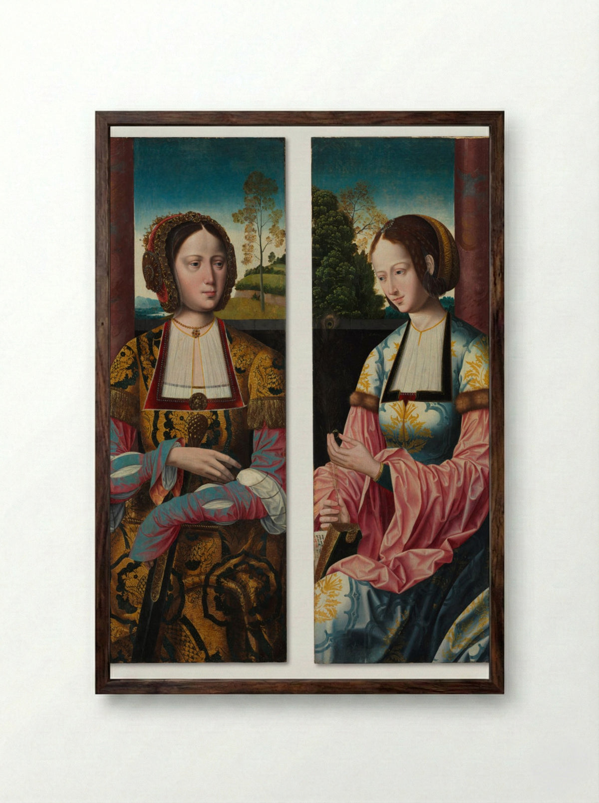 Saint Catherine and Saint Barbara - Master of the Holy Blood - Framed Print Dark Wood
