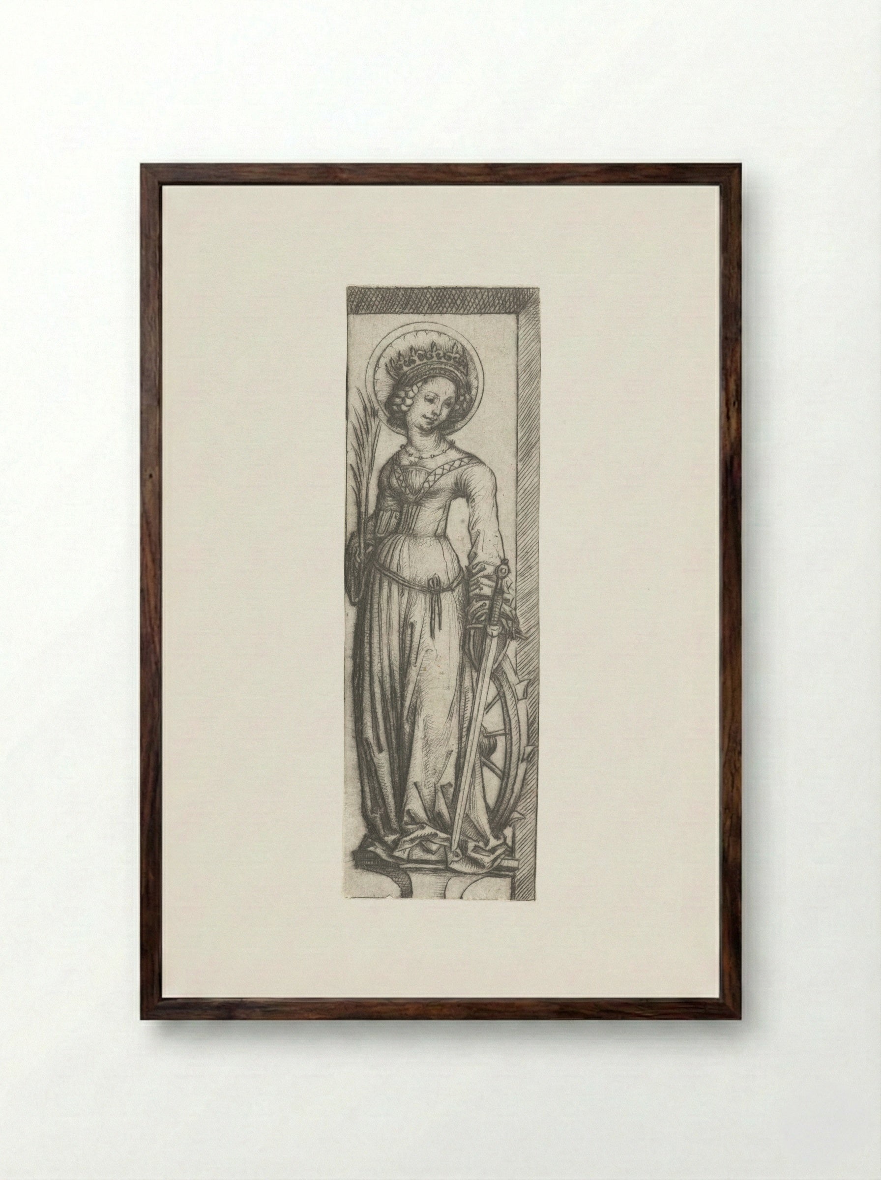 Saint Catherine in a Niche - Master of the Amsterdam Cabinet - Framed Print Dark Wood