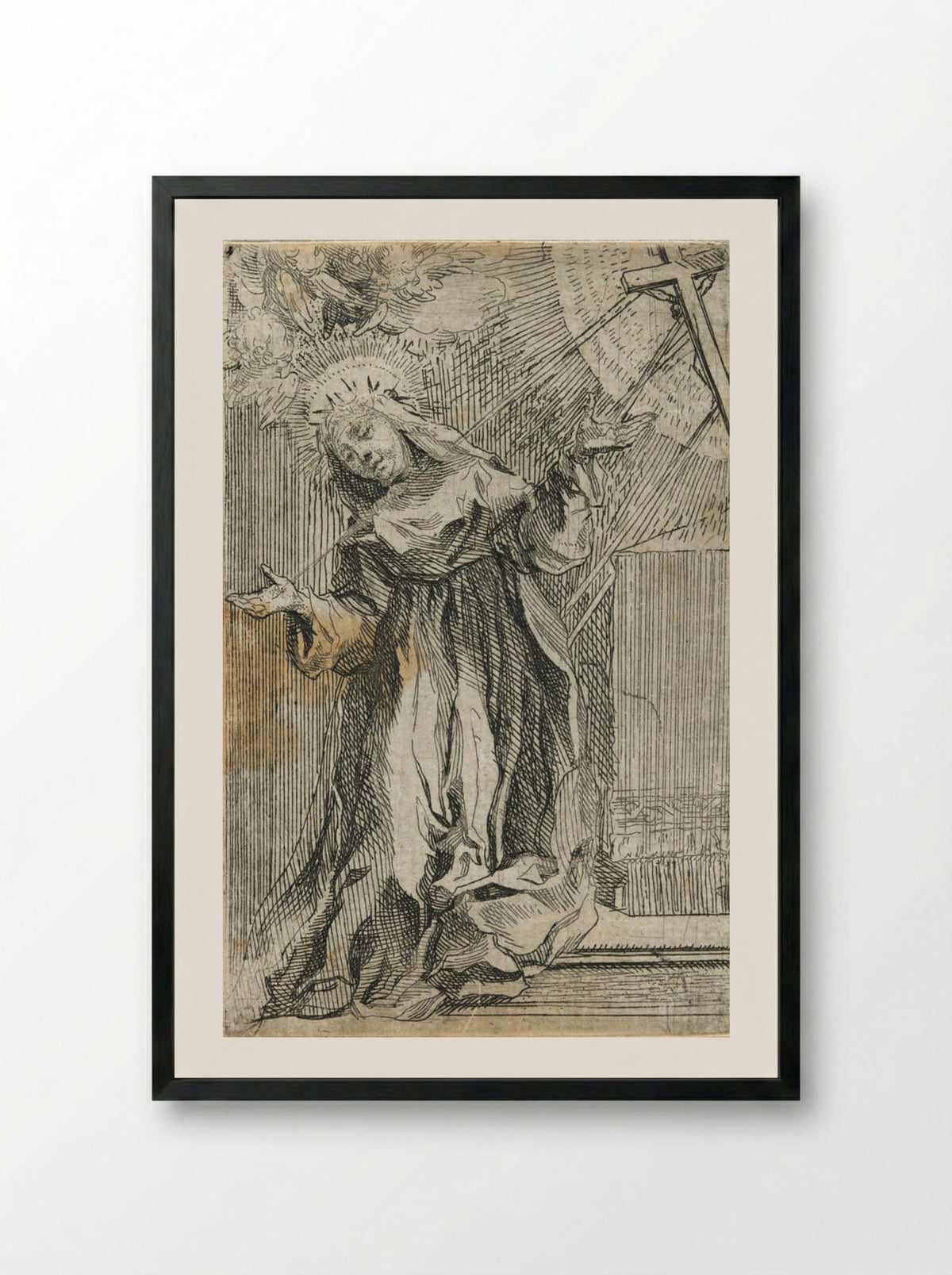 Saint Catherine of Siena Receiving the Stigmata - Francesco Vanni - Framed Print Black