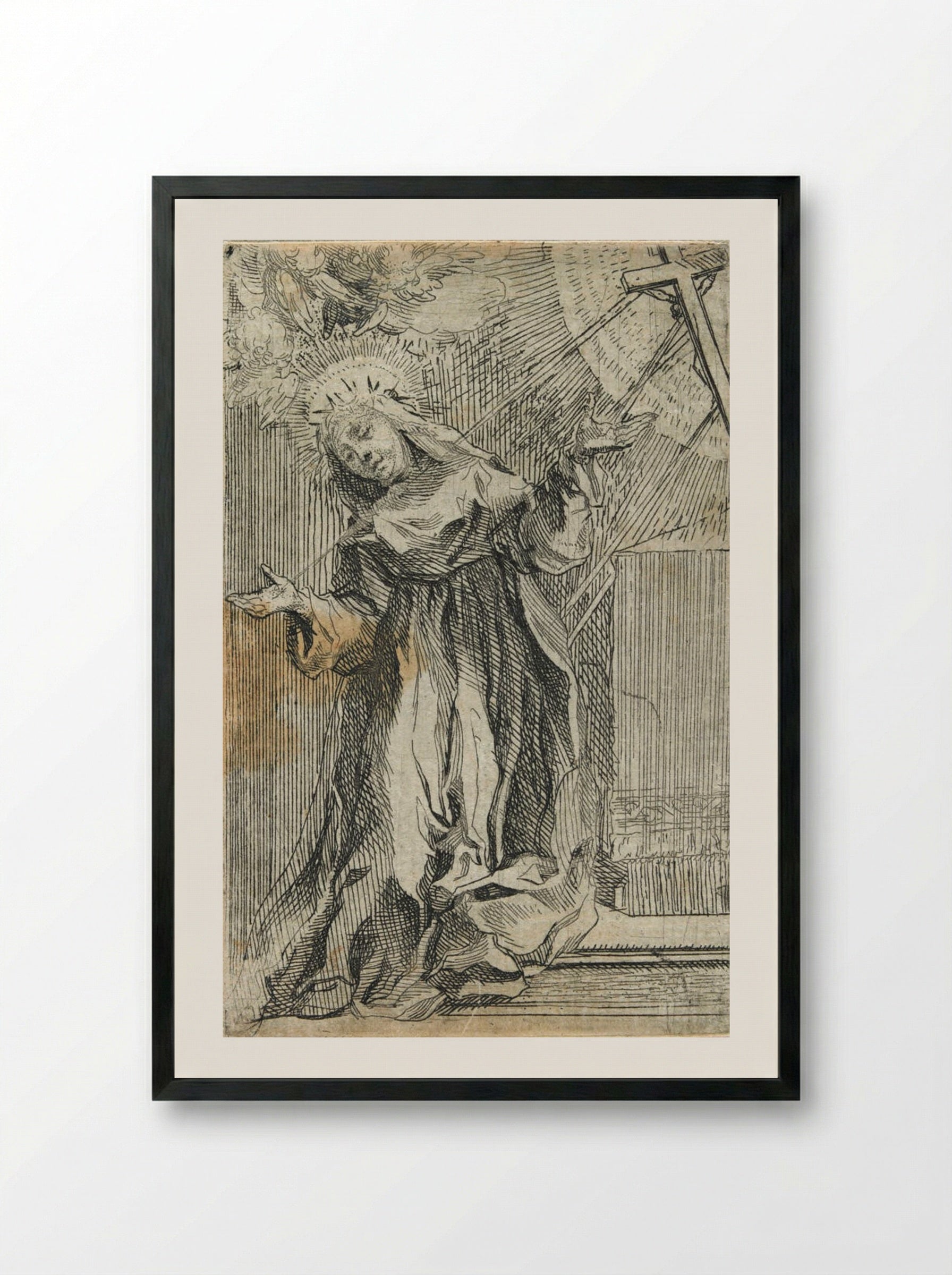 Saint Catherine of Siena Receiving the Stigmata - Francesco Vanni - Framed Print Black