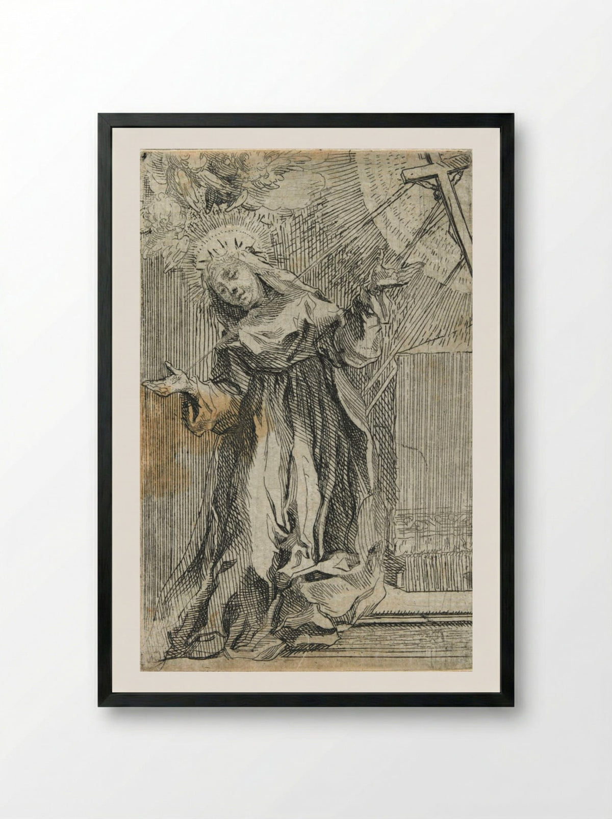 Saint Catherine of Siena Receiving the Stigmata - Francesco Vanni - Framed Print Black