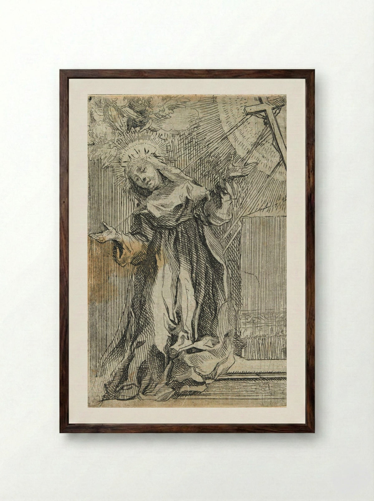 Saint Catherine of Siena Receiving the Stigmata - Francesco Vanni - Framed Print Dark Wood