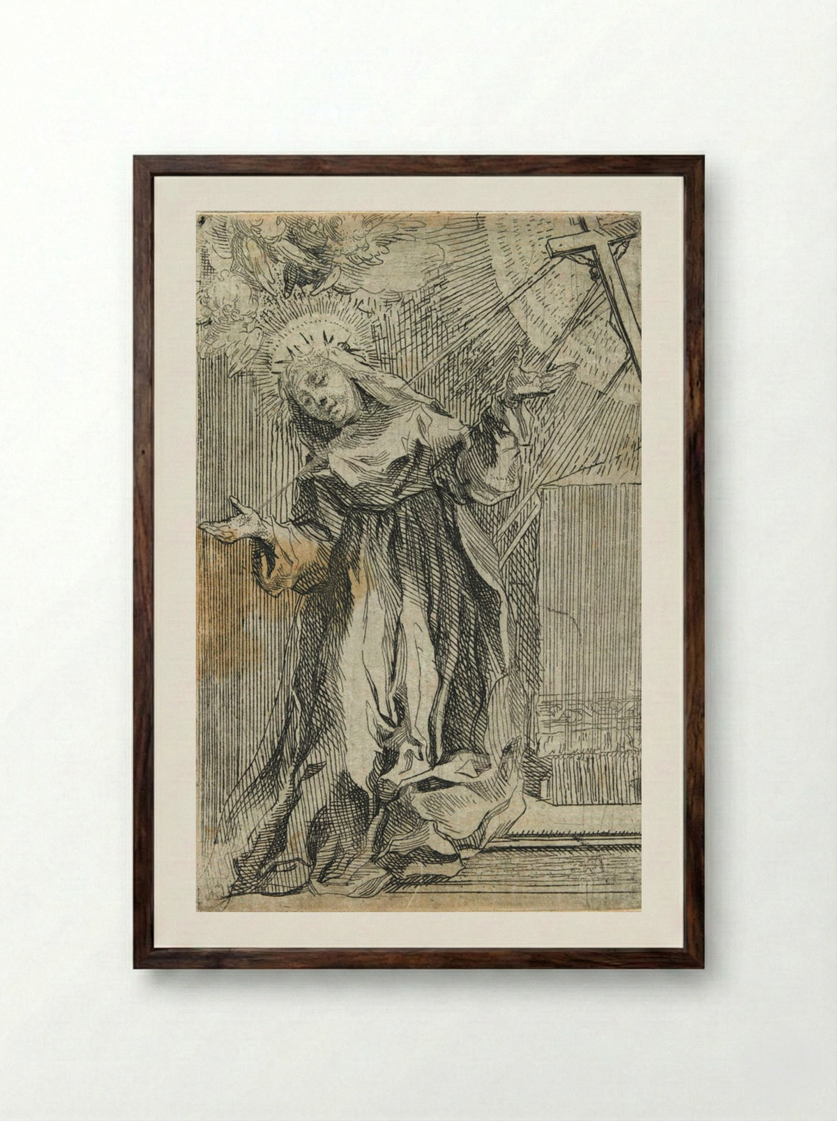 Saint Catherine of Siena Receiving the Stigmata - Francesco Vanni - Framed Print Dark Wood