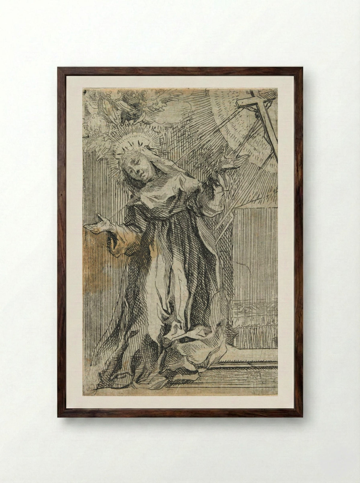 Saint Catherine of Siena Receiving the Stigmata - Francesco Vanni - Framed Print Dark Wood