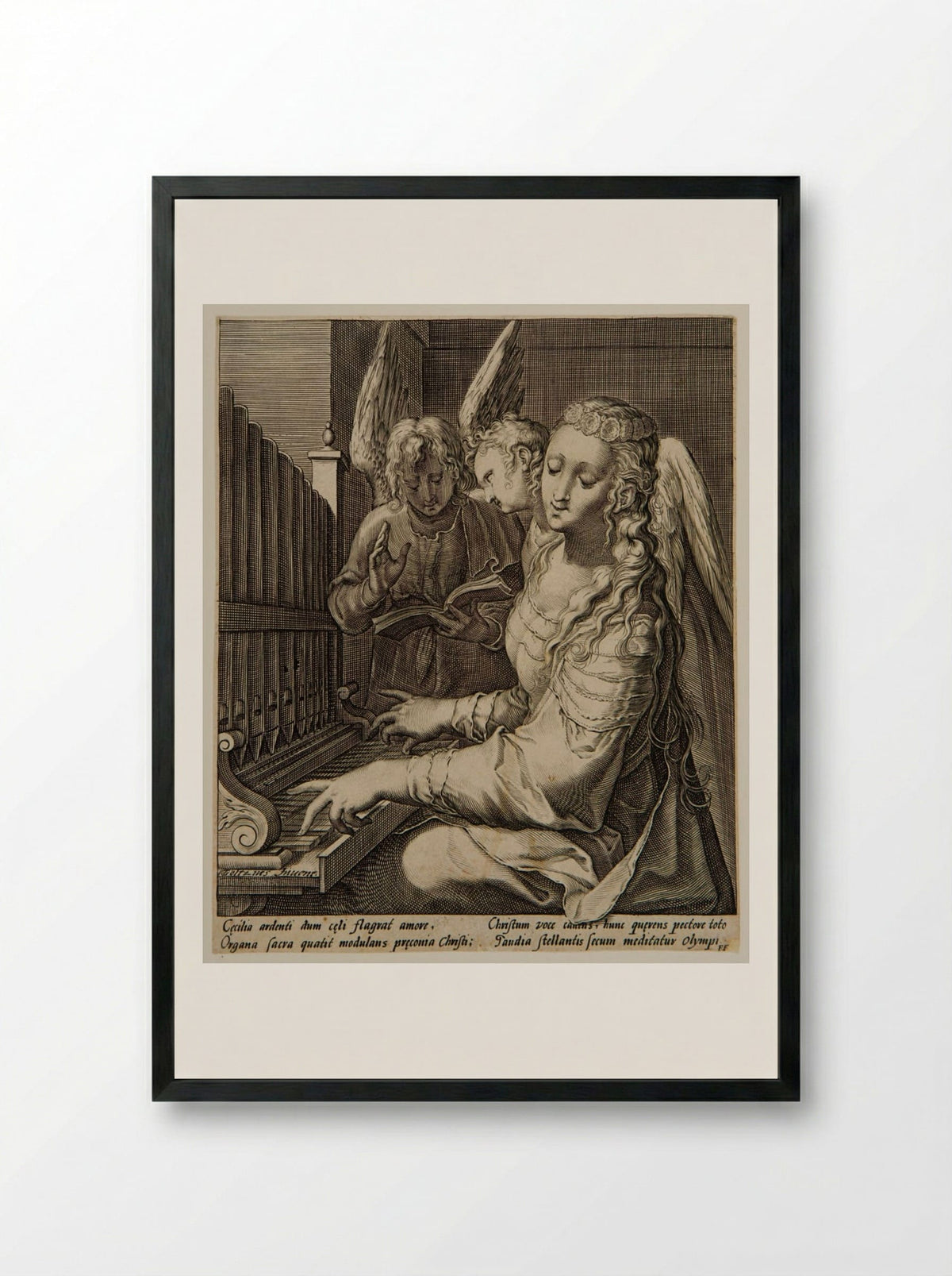Saint Cecilia Playing the Organ - Jacob Matham - Framed Print Black
