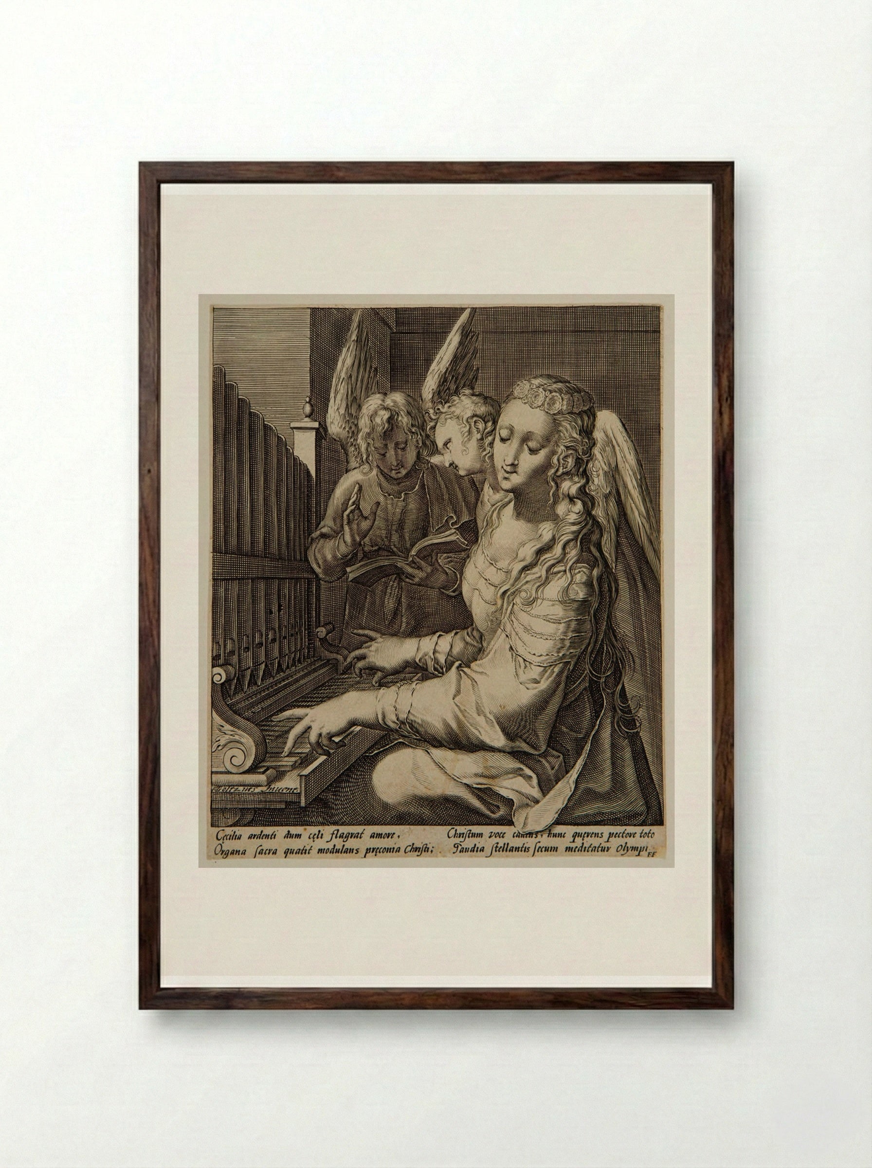 Saint Cecilia Playing the Organ - Jacob Matham - Framed Print Dark Wood