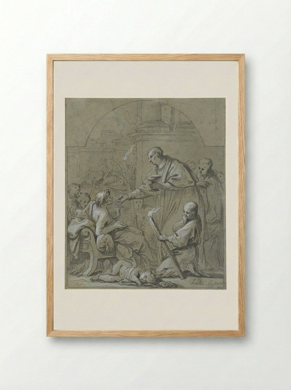 Saint Charles Borromeo Administering the Last Communion to Plague Victims - Claude Guy Hallé - Framed Print Wood