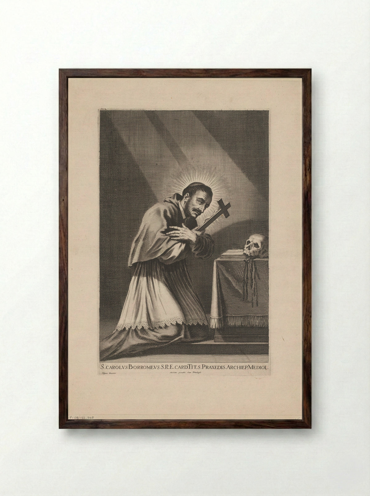 Saint Charles Borromeo in Prayer - Jean Couvay - Framed Print Dark Wood