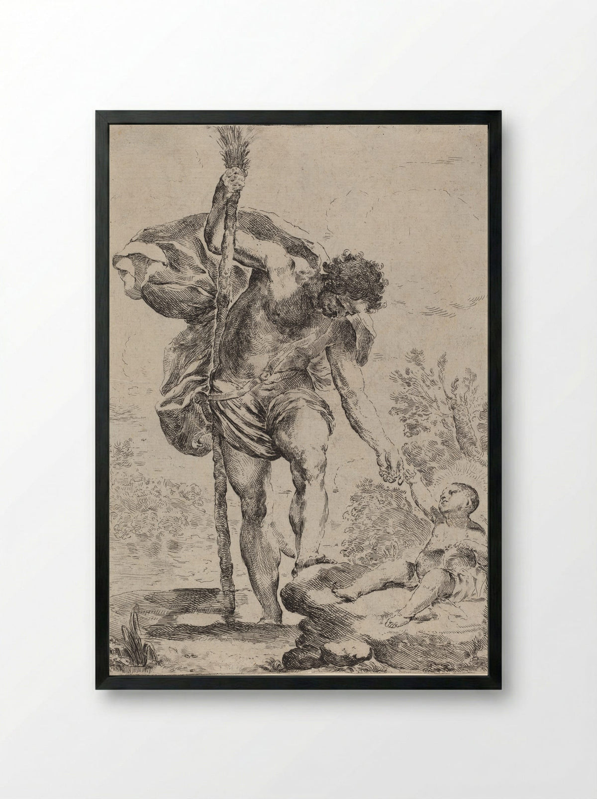 Saint Christopher Carrying the Christ Child - Francesco Amato - Framed Print Black