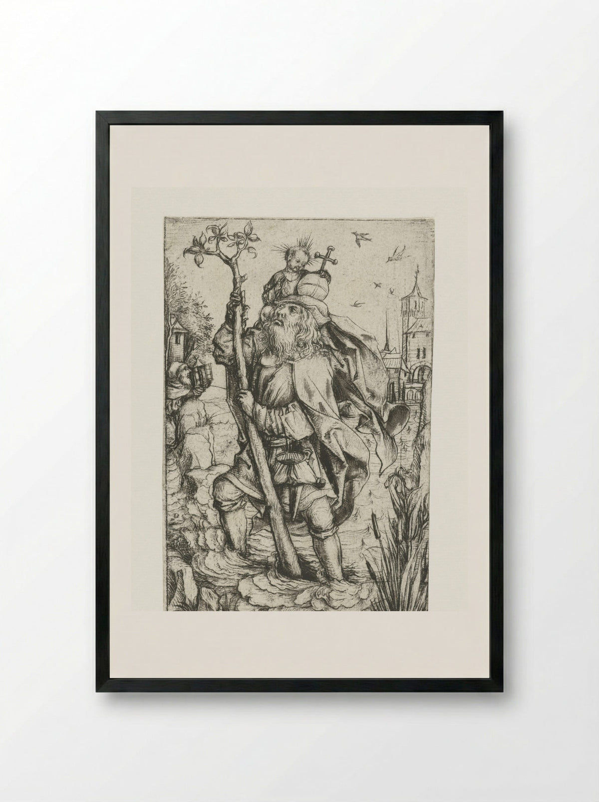 Saint Christopher (Small Version) - Meester van het Amsterdamse Kabinet - Framed Print Black