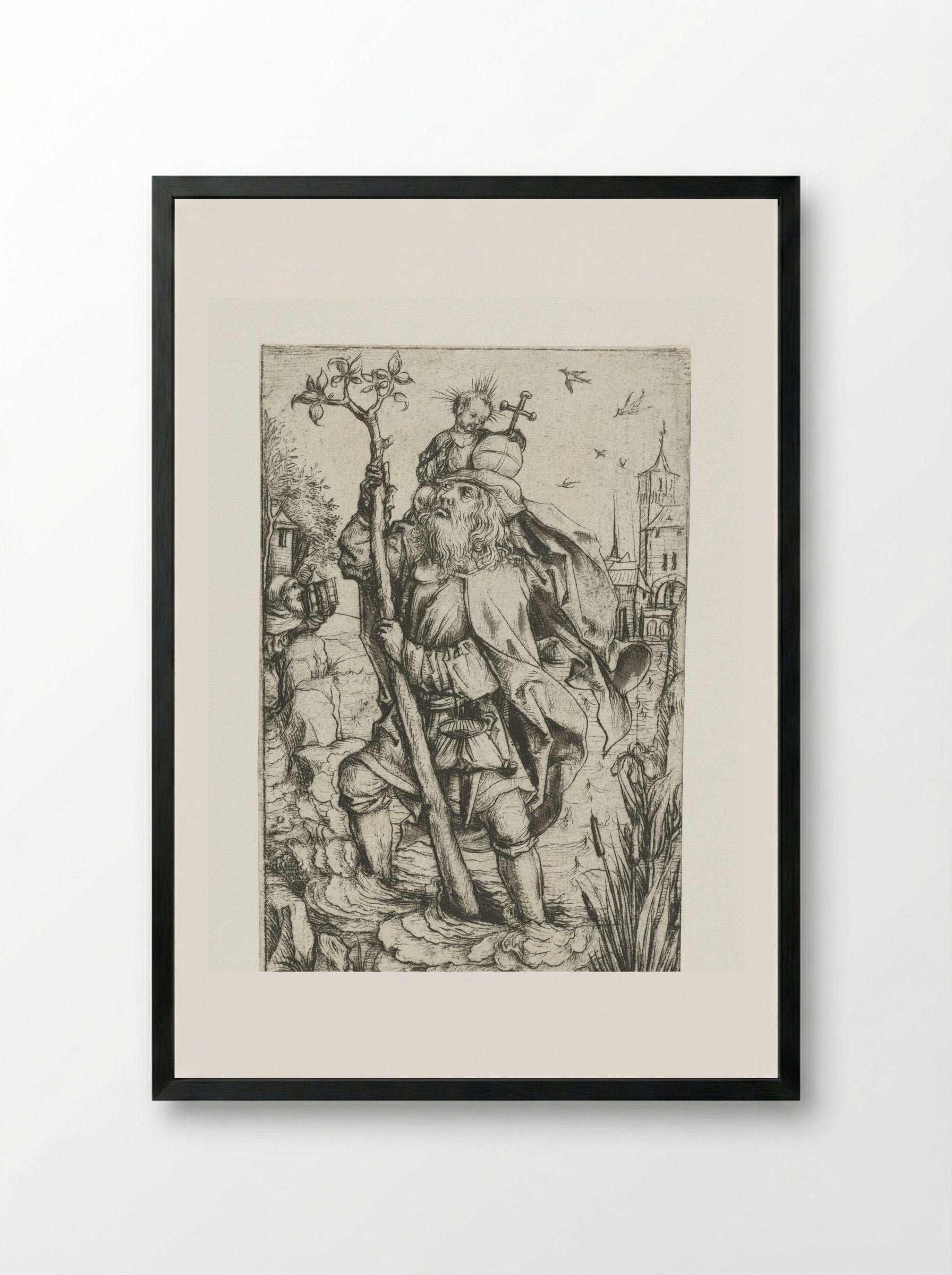 Saint Christopher (Small Version) - Meester van het Amsterdamse Kabinet - Framed Print Black