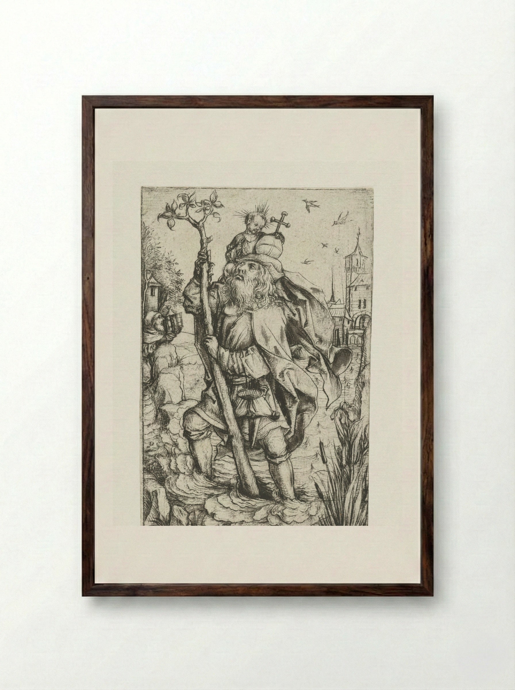 Saint Christopher (Small Version) - Meester van het Amsterdamse Kabinet - Framed Print Dark Wood
