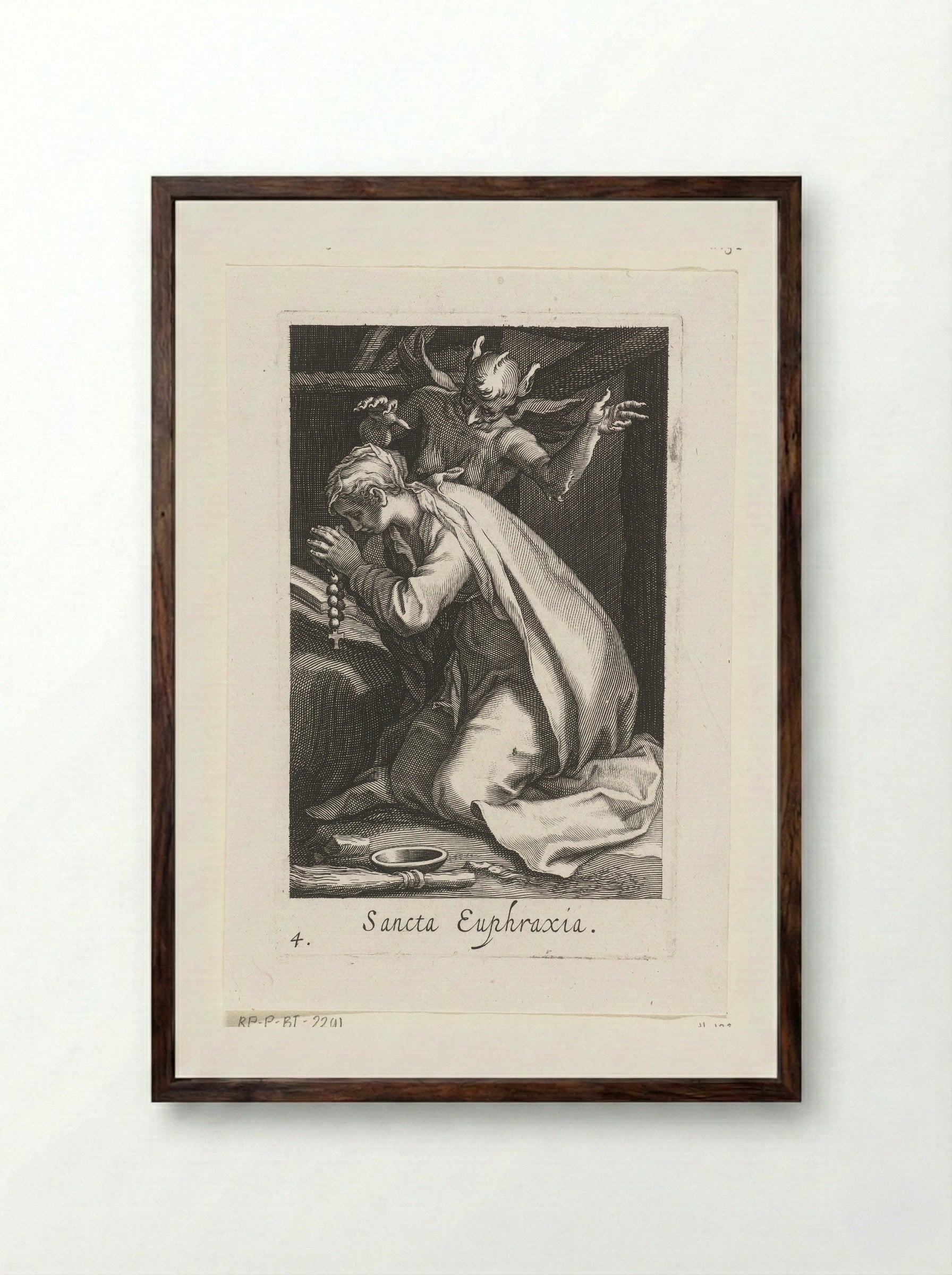 Saint Euphrasia of Constantinople as a Hermit - Boëtius Adamsz. Bolswert - Framed Print Dark Wood